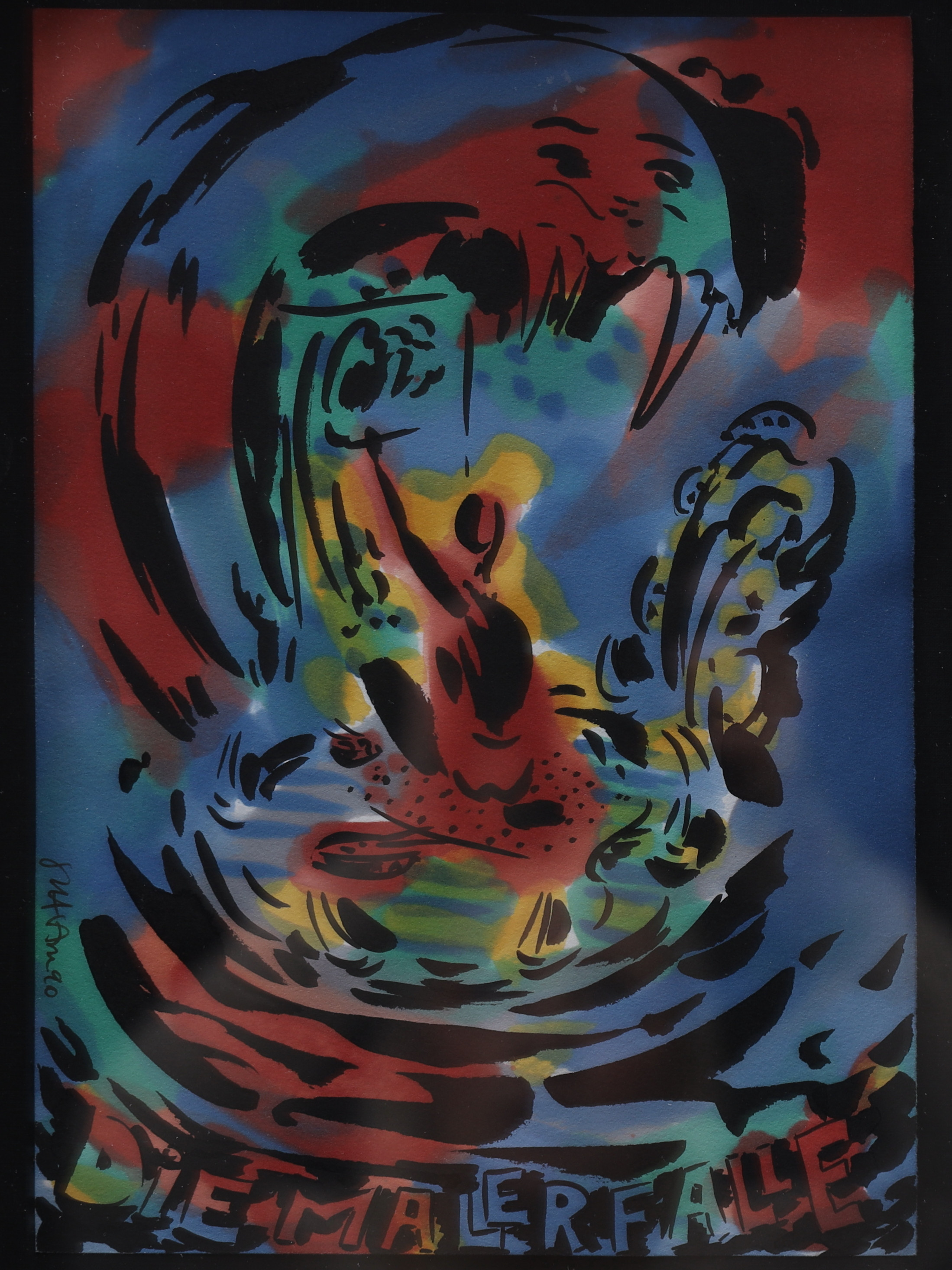 ROMAN SCHEIDL. Komposition, blandteknik, signerad och daterad 90.