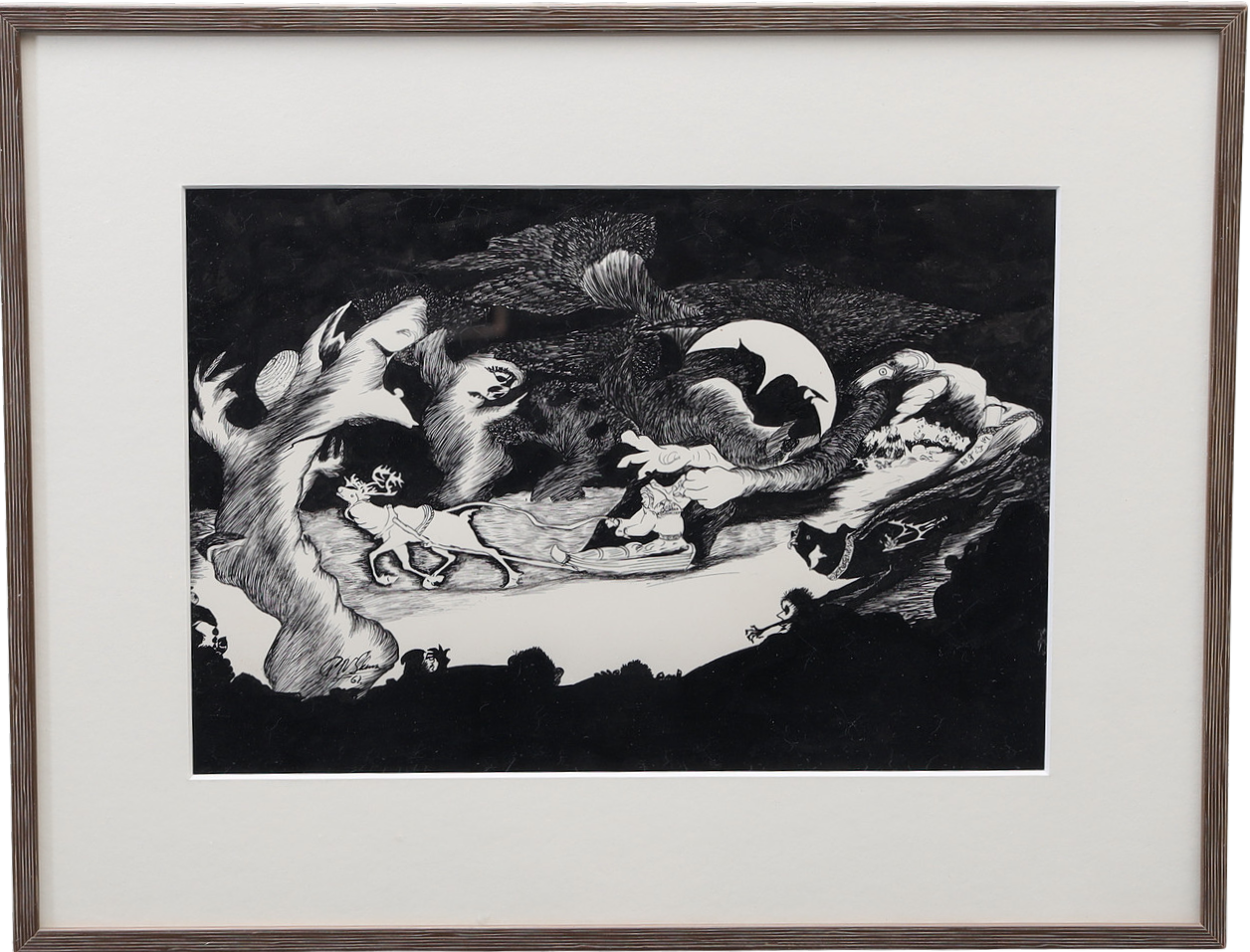 PER NIKOLAUS SKUM. Tuschteckning, sagobild, signerad och daterad 61.