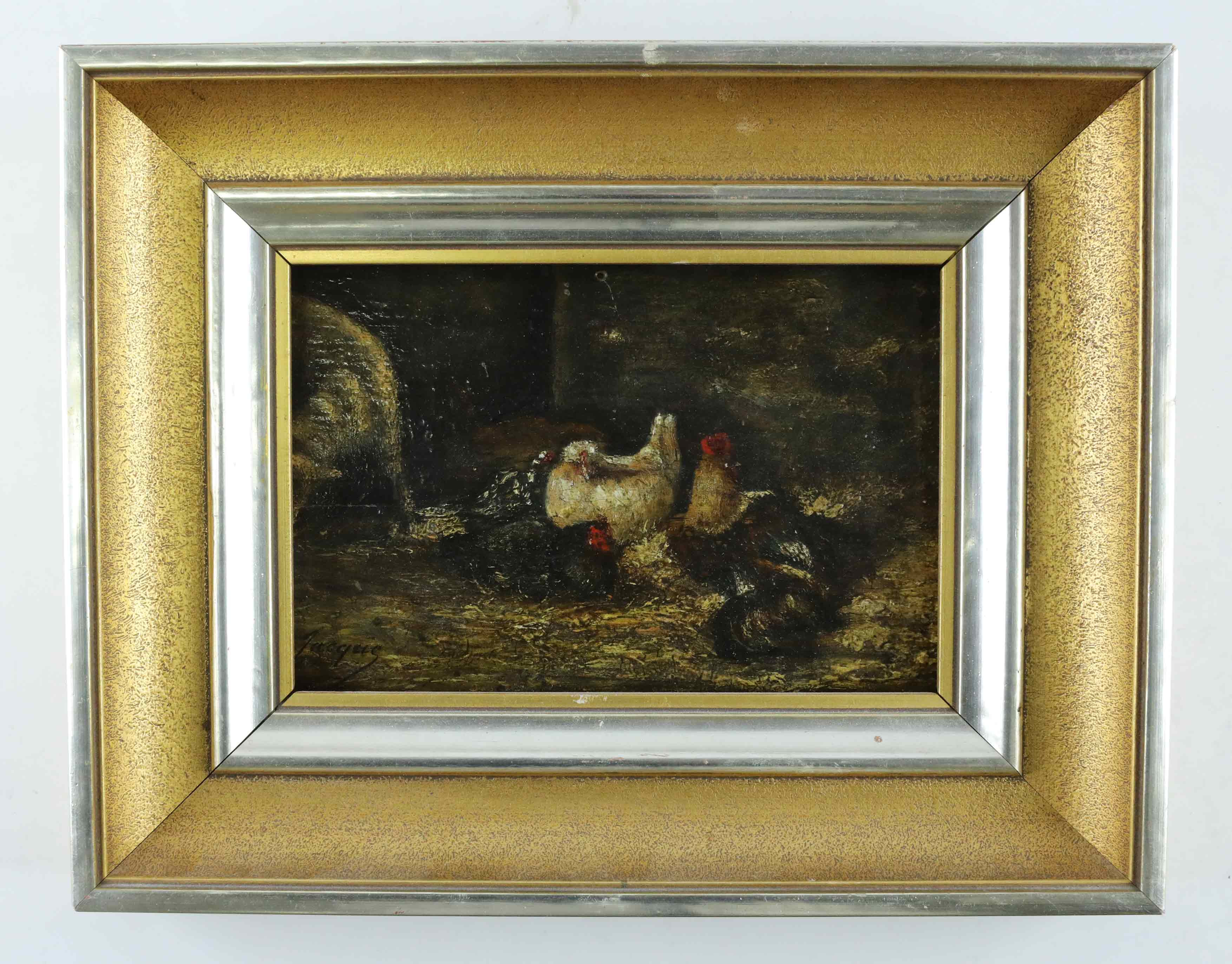 CHARLES EMILE JACQUE (1813-1894). efter, olja på pannå, lantgårdsmotiv, signerad, 1800-tal.