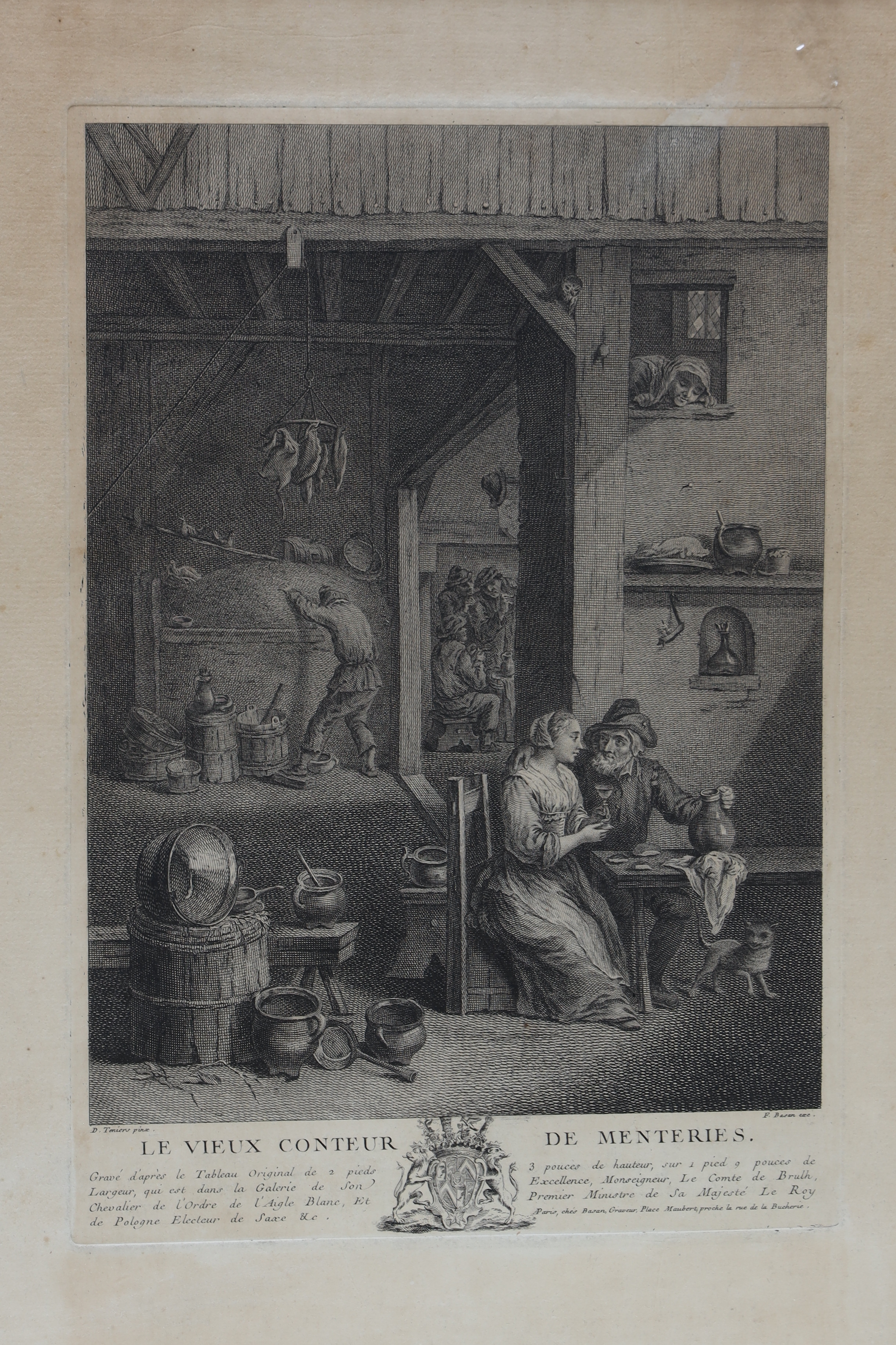 PIERRE-FRANÇOIS BASAN. efter, "le vieux conteur" Kopparstick 1800-tal.