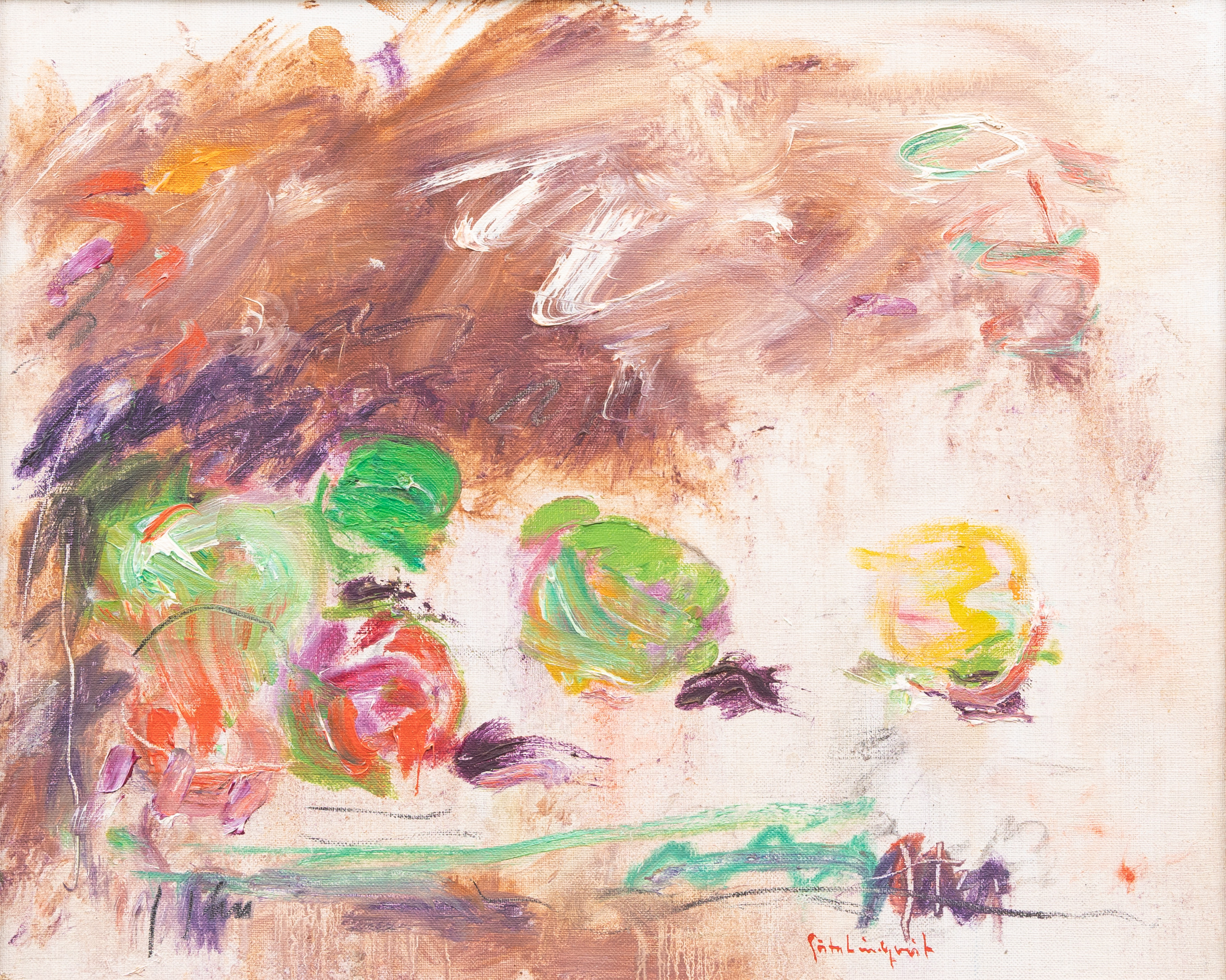 GÖSTA LINDQVIST (1928-2022). "Frukter", olja på pannå, signerad.