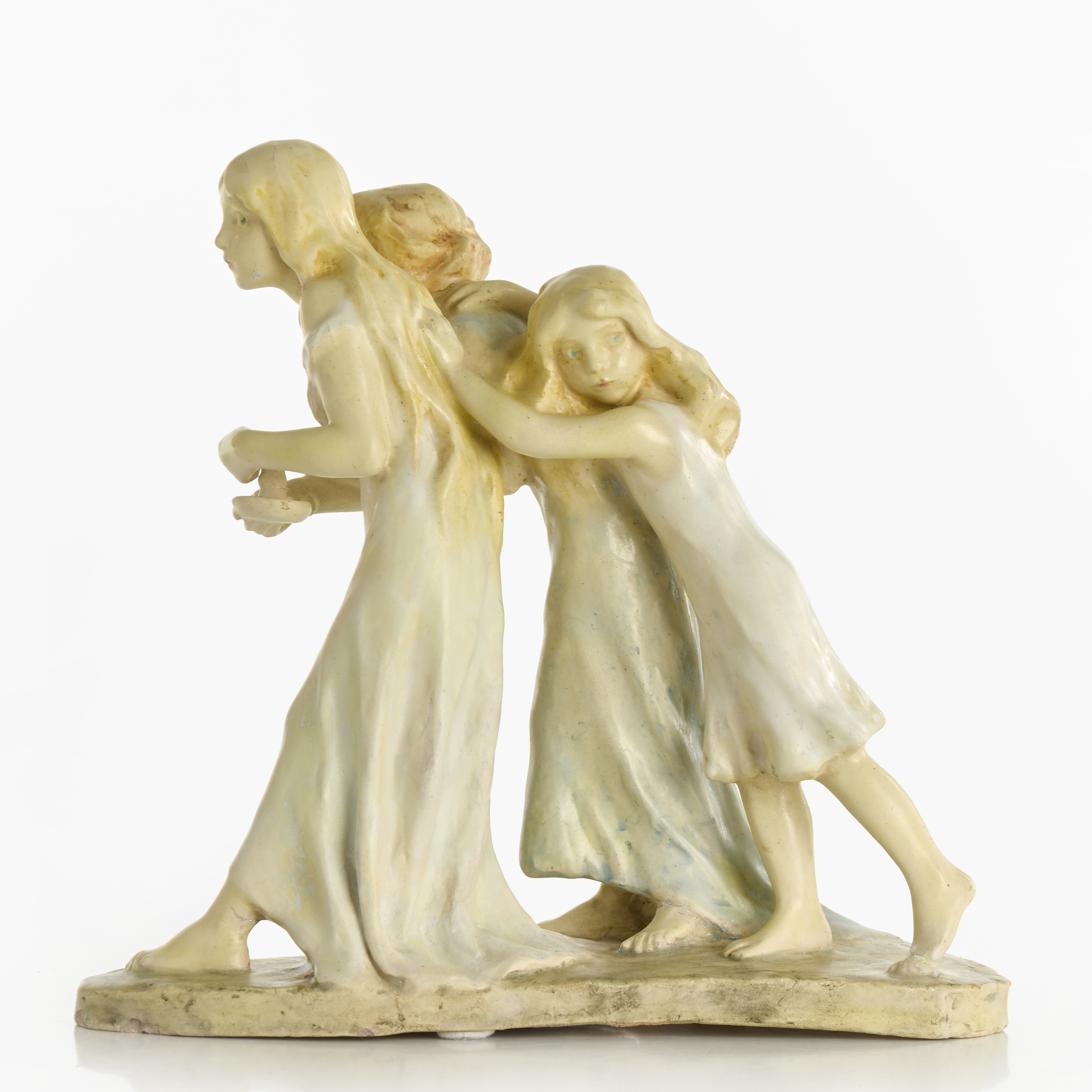 AGNES DE FRUMERIE (1869-1937), "De spökrädda", Paris, signerad samt märkt Lachenal Ceramiste, skulptur.