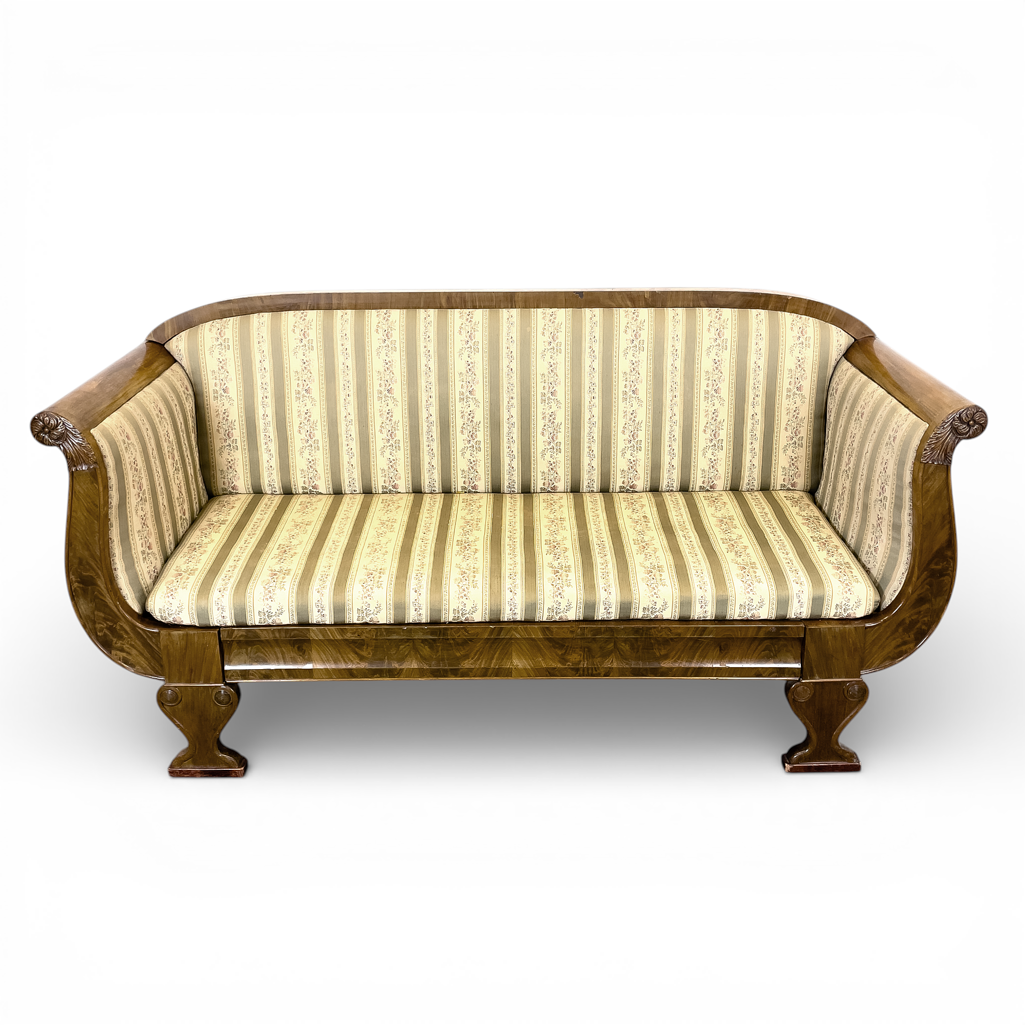 SOFFA. Karl-Johan, fanerat trä, 1800-tal.