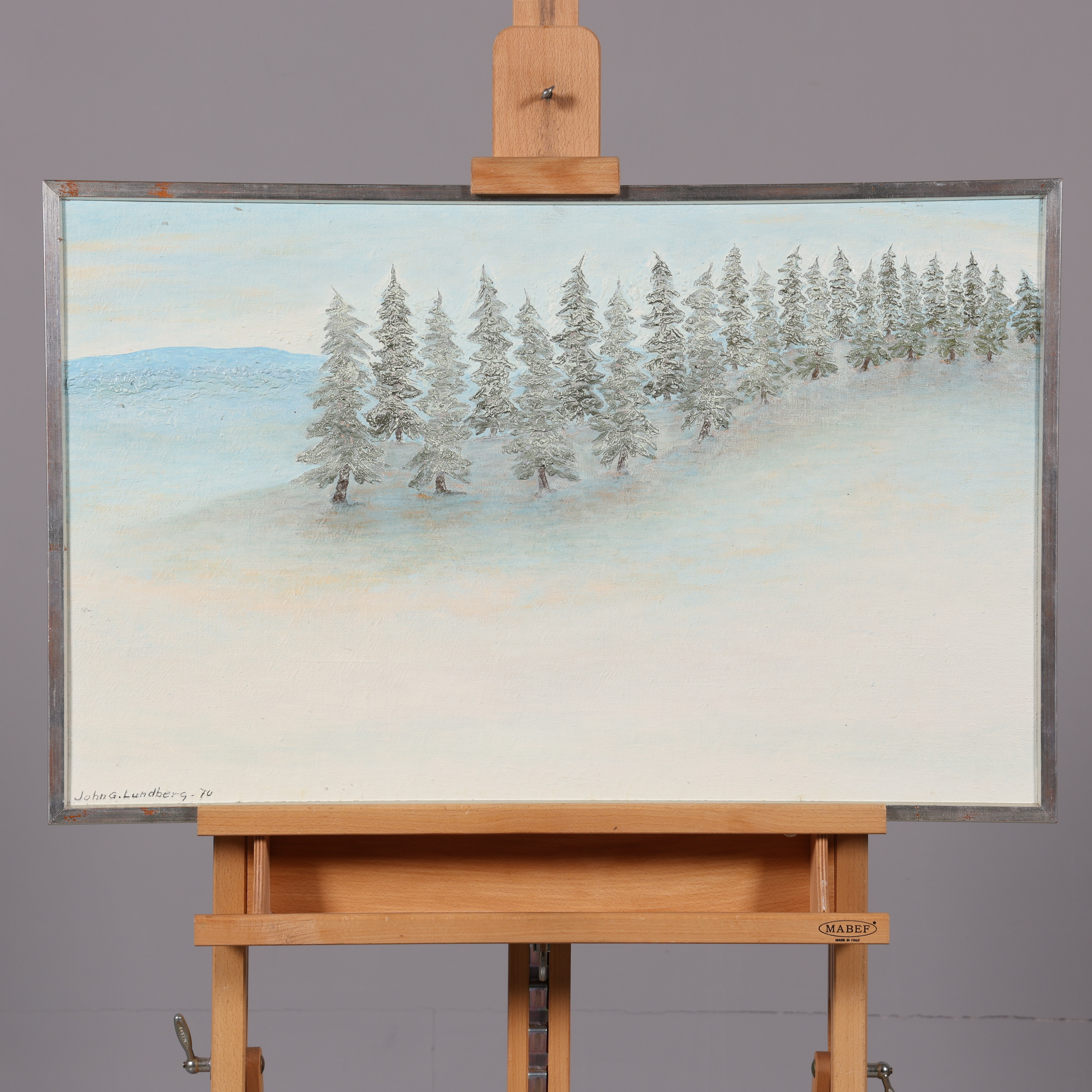 JOHN G. LUNDBERG. OLJA PÅ DUK, Vinterbild, Signerad samt daterad - 70.