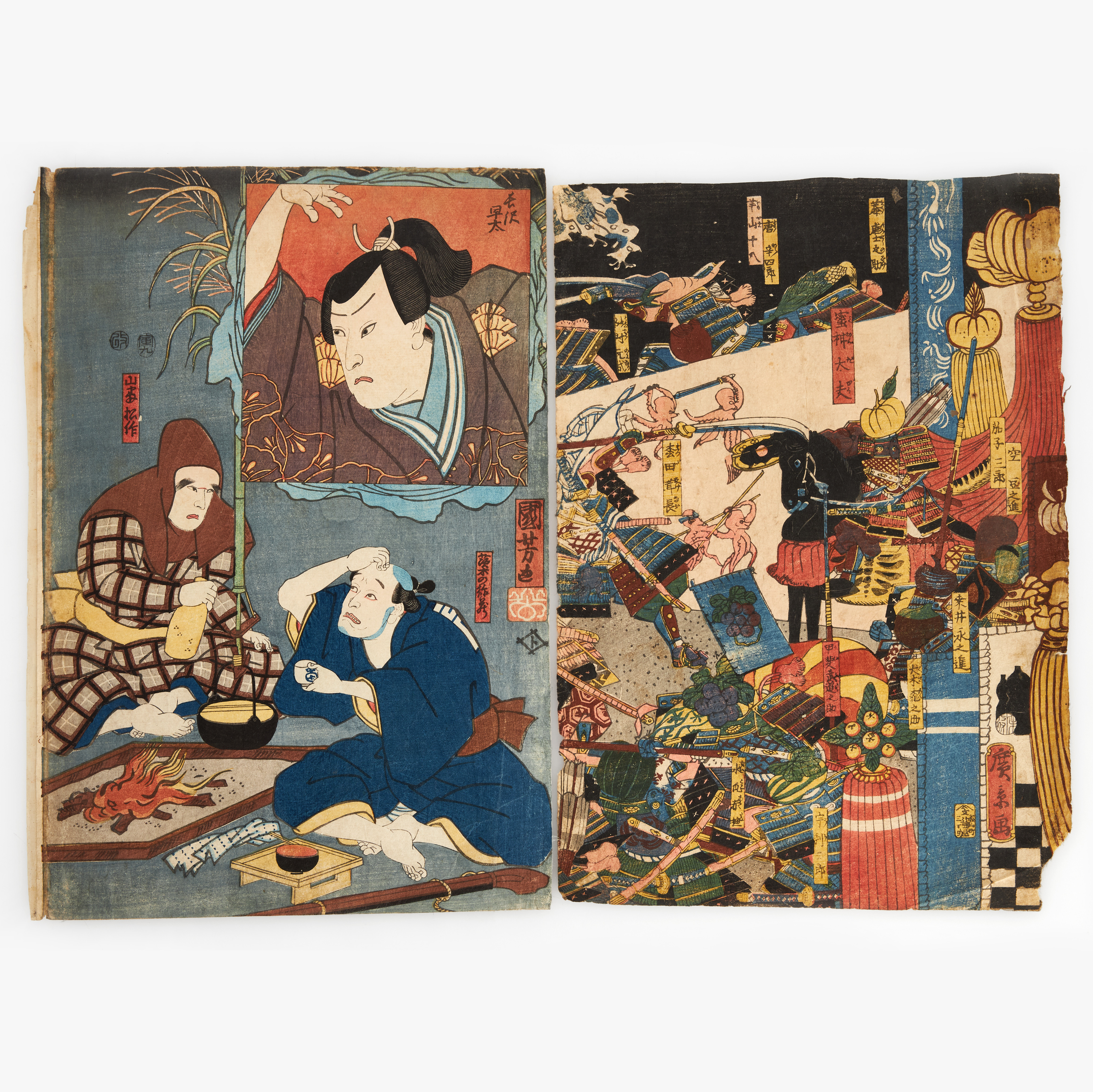 UTAGAWA KUNIYOSHI (1797-1861), färgträsnitt, 1854. UTAGAWA HIROKAGE (aktiv ca 1855-1866), färgträsnitt, 1859.