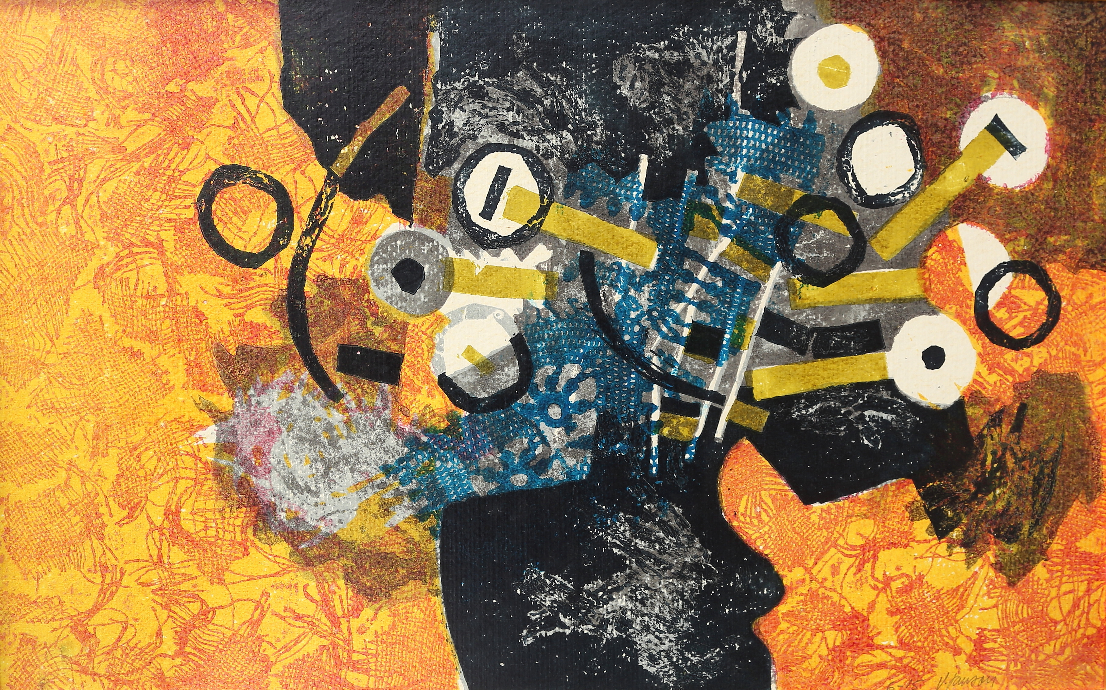 VIDE JANSSON. Komposition, färglitografi på pannå.