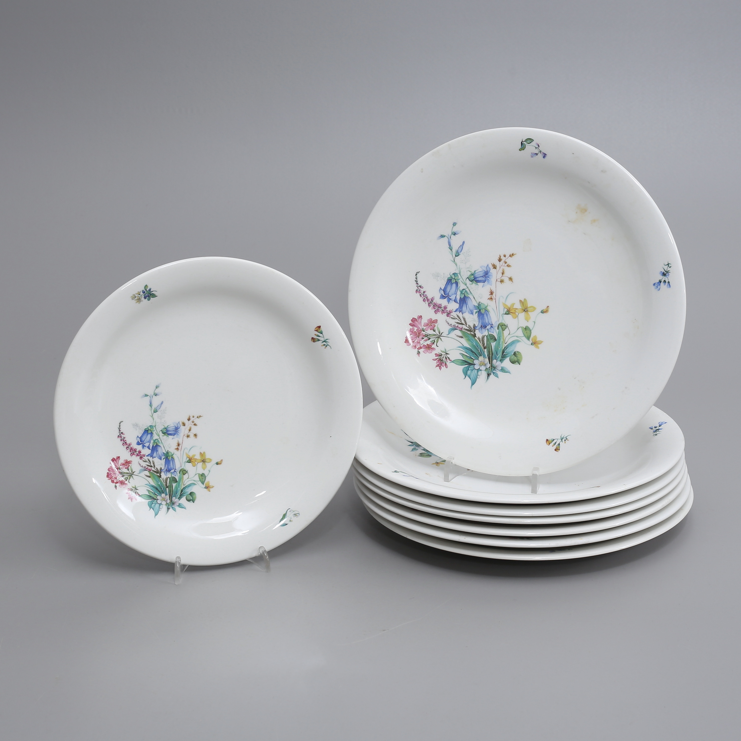 TALLRIKAR, 8 st, flintgods, "Bukett", Lidabruk, Rörstrand.