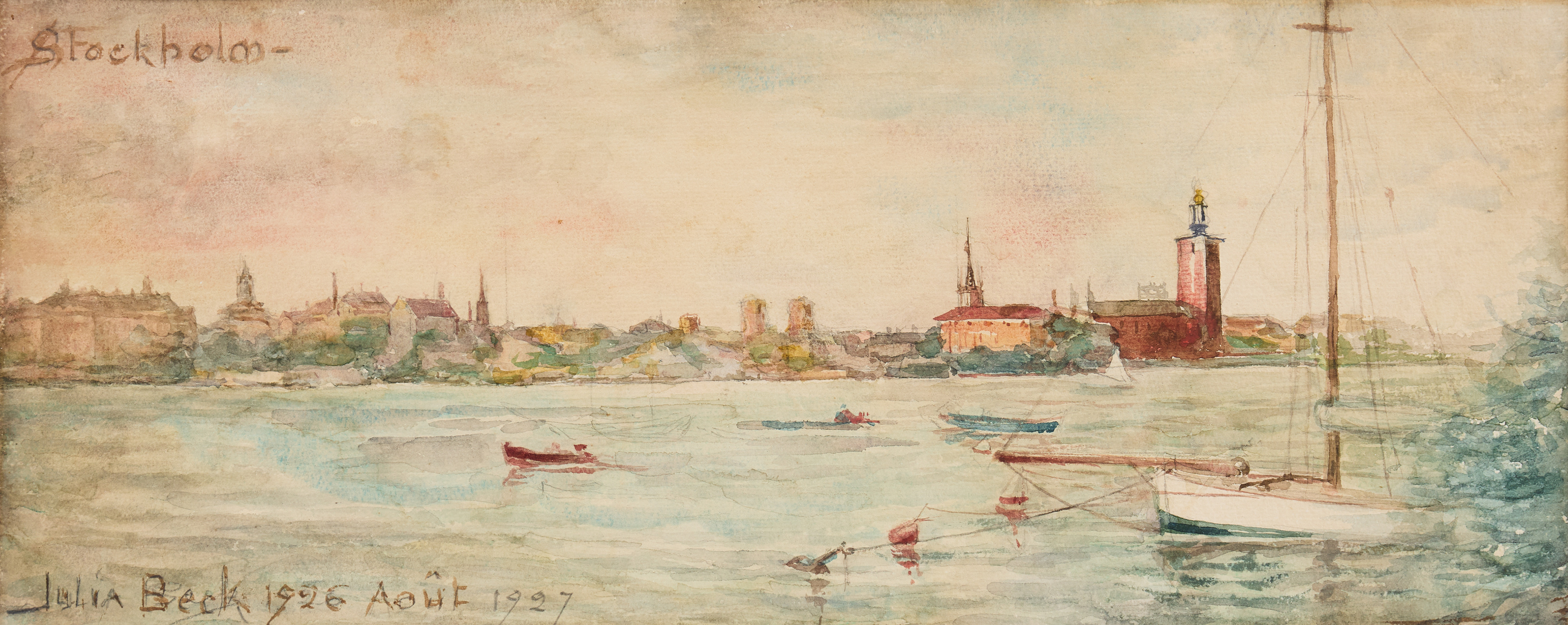 JULIA BECK. Utsikt över Stockholm, vy mot Stadshuset.