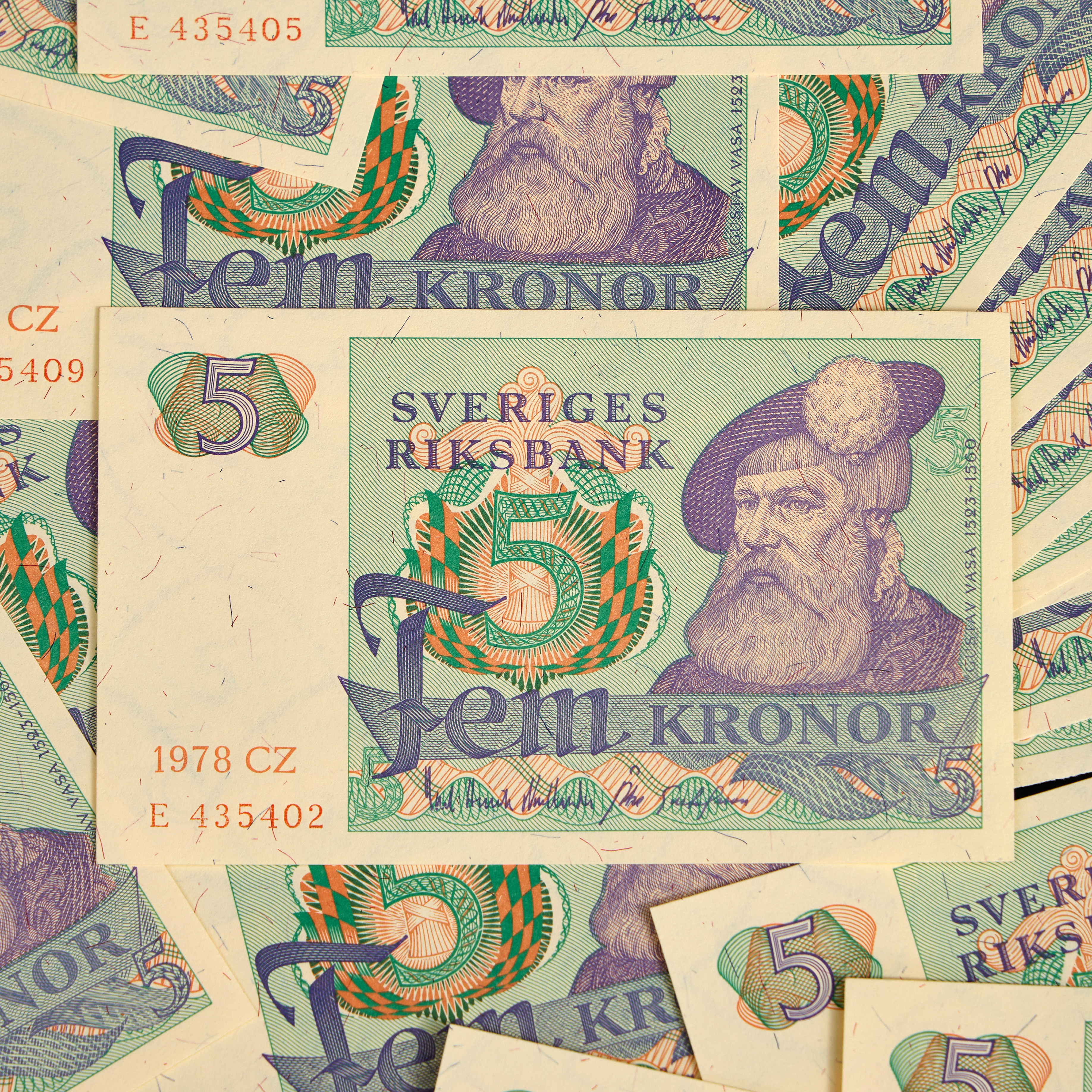 SEDLAR, 5 kronor 1978, 19st, varav 13 - 4 - 2 i nummerföljd.