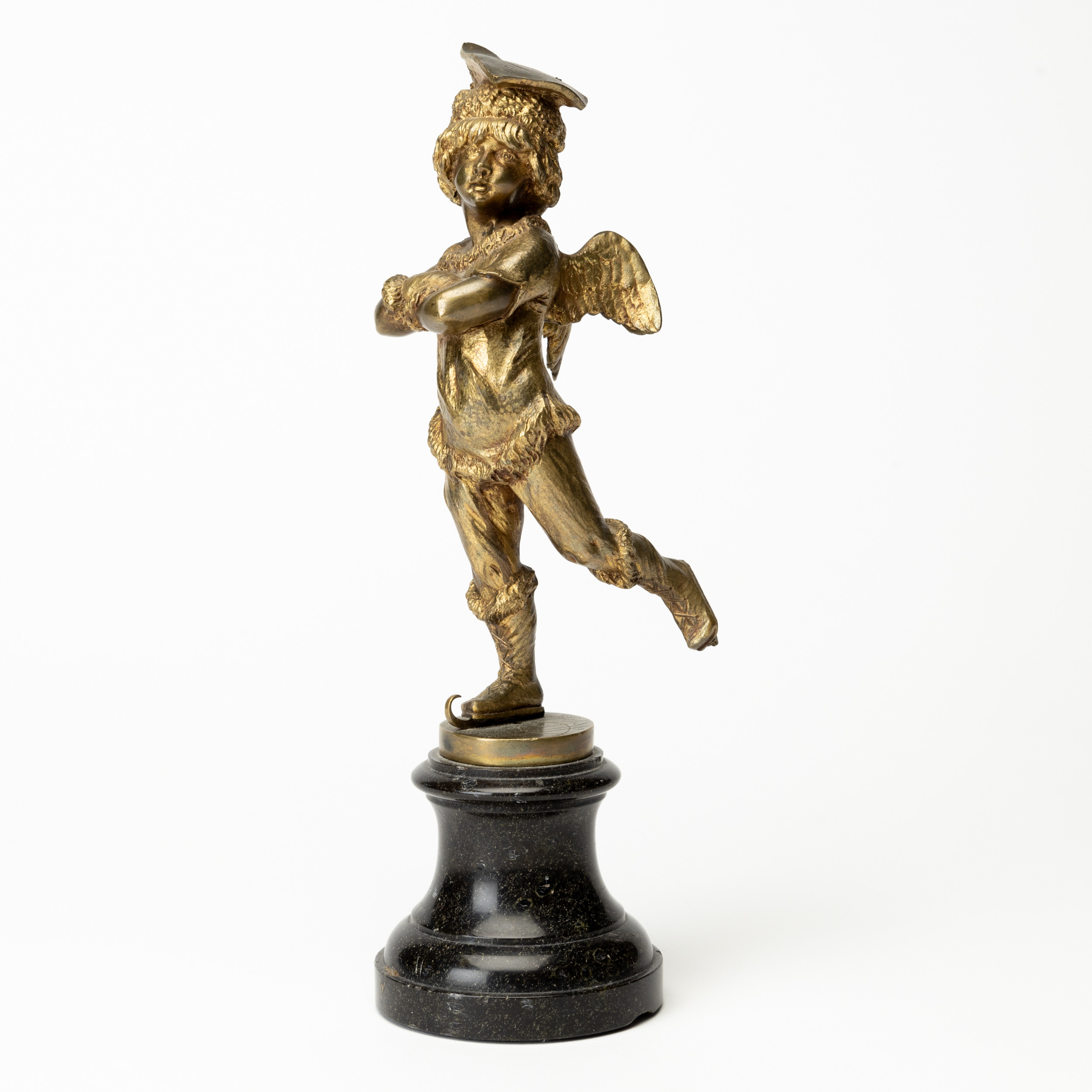 EUGENE BARILLOT (1841-1900). Skulptur, guldpatinerad brons, Ängel på skridskor, signerad, E. Barillot.
