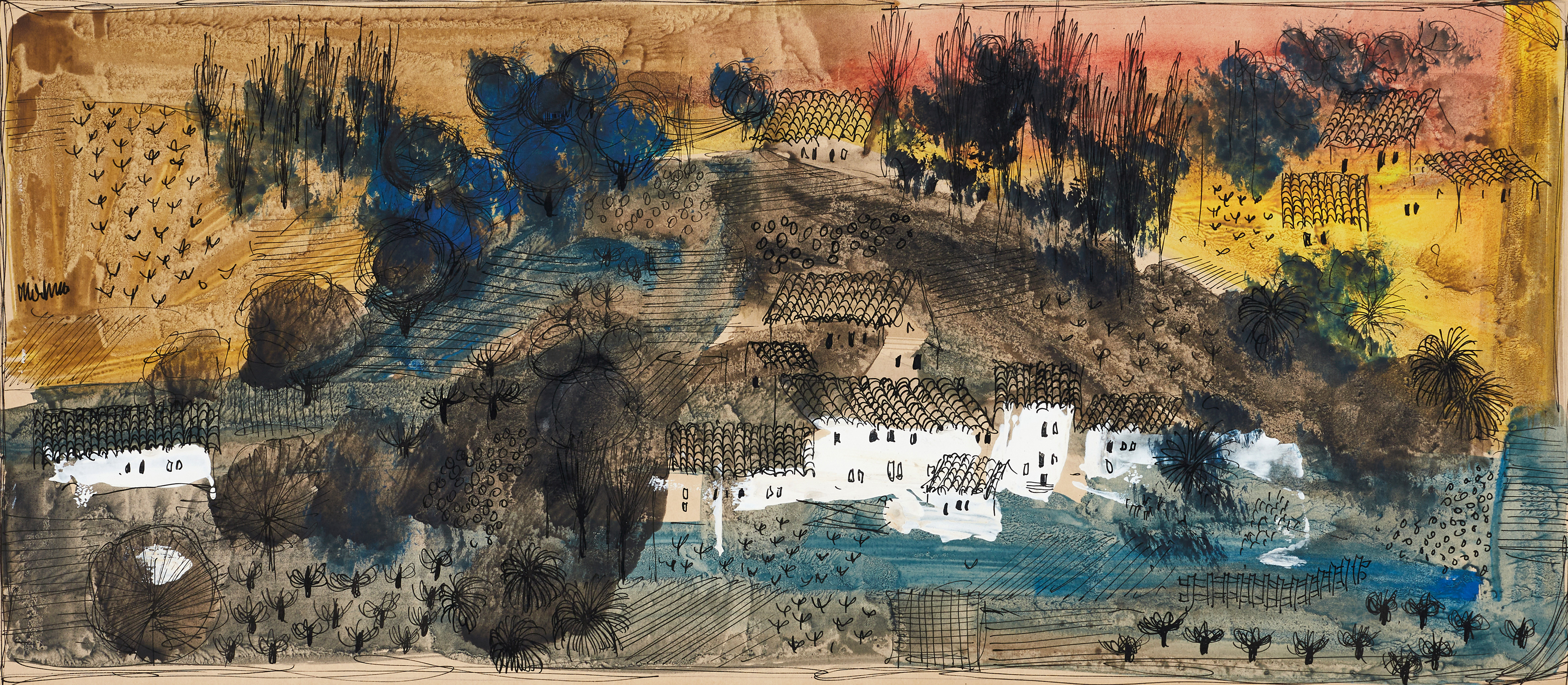 OIDENTIFIERAD KONSTNÄR (1900-tal), Sydländsk by, signeradf, akvarell.