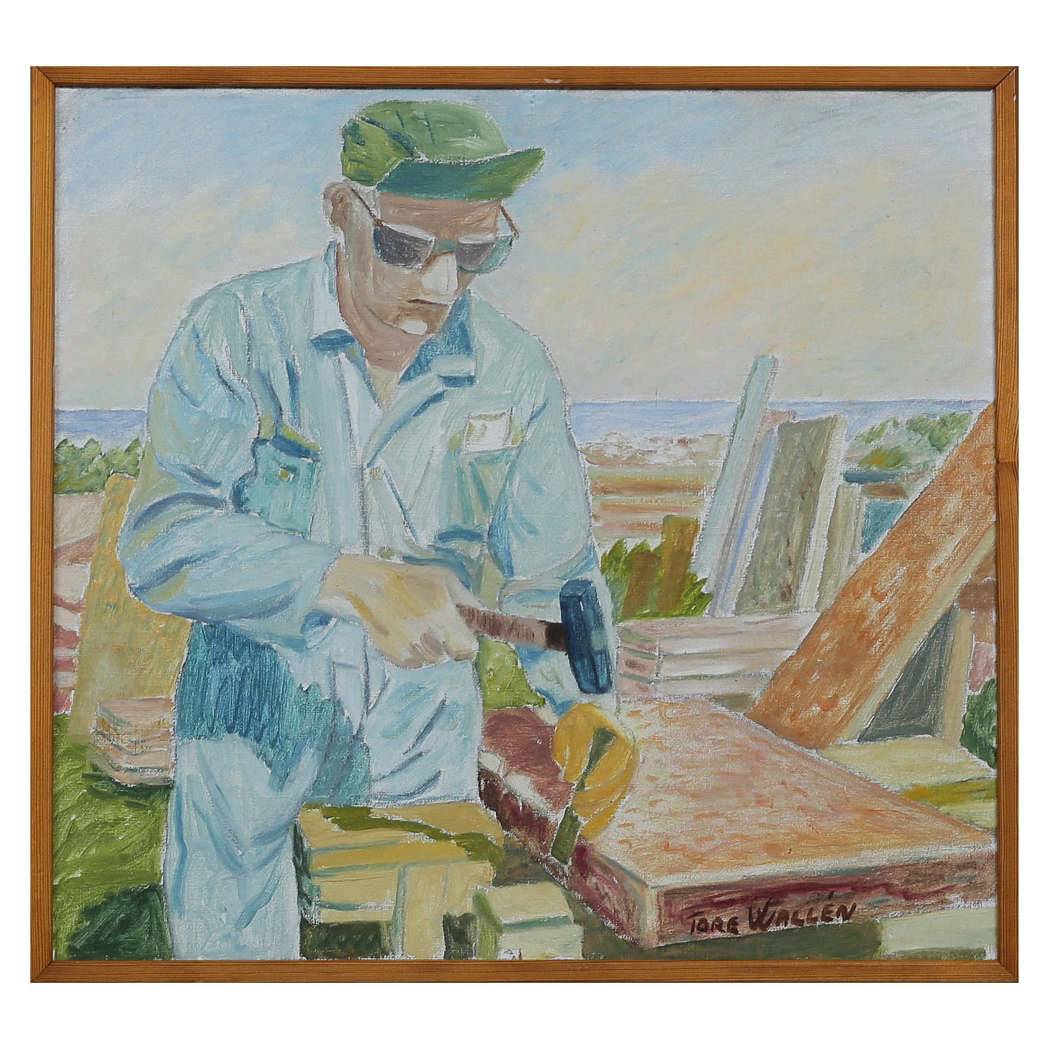 TORE WALLÉN "DANNEMORAGATAN 10, STOCKHOLM" OLJA PÅ PANNÅ, SIGNERAD.