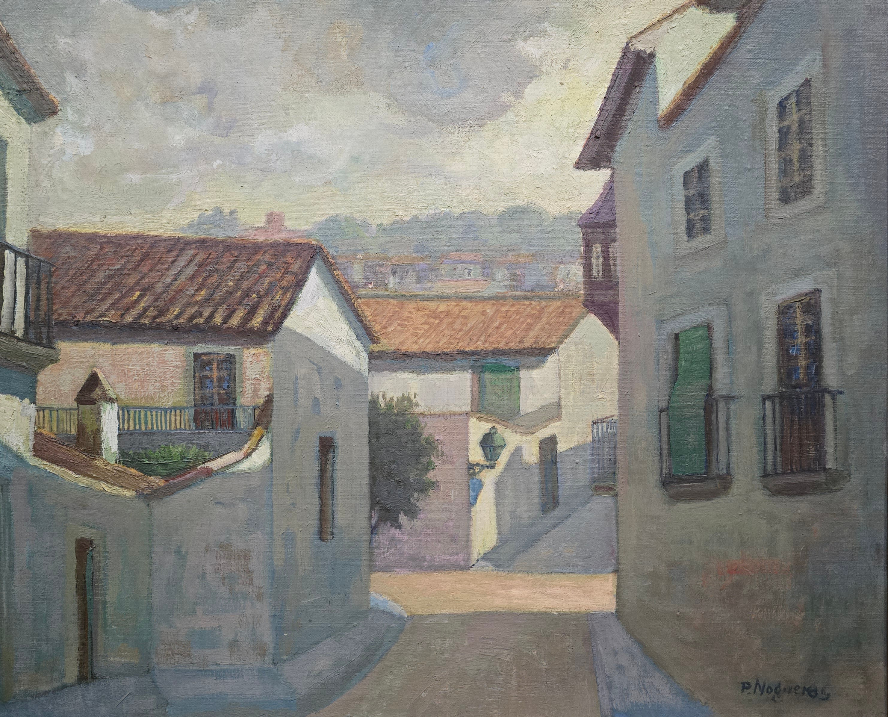 CASAS DE PUEBLO. ÓLEO DE TABLEX. FIRMADO "P. NOGUERAS".