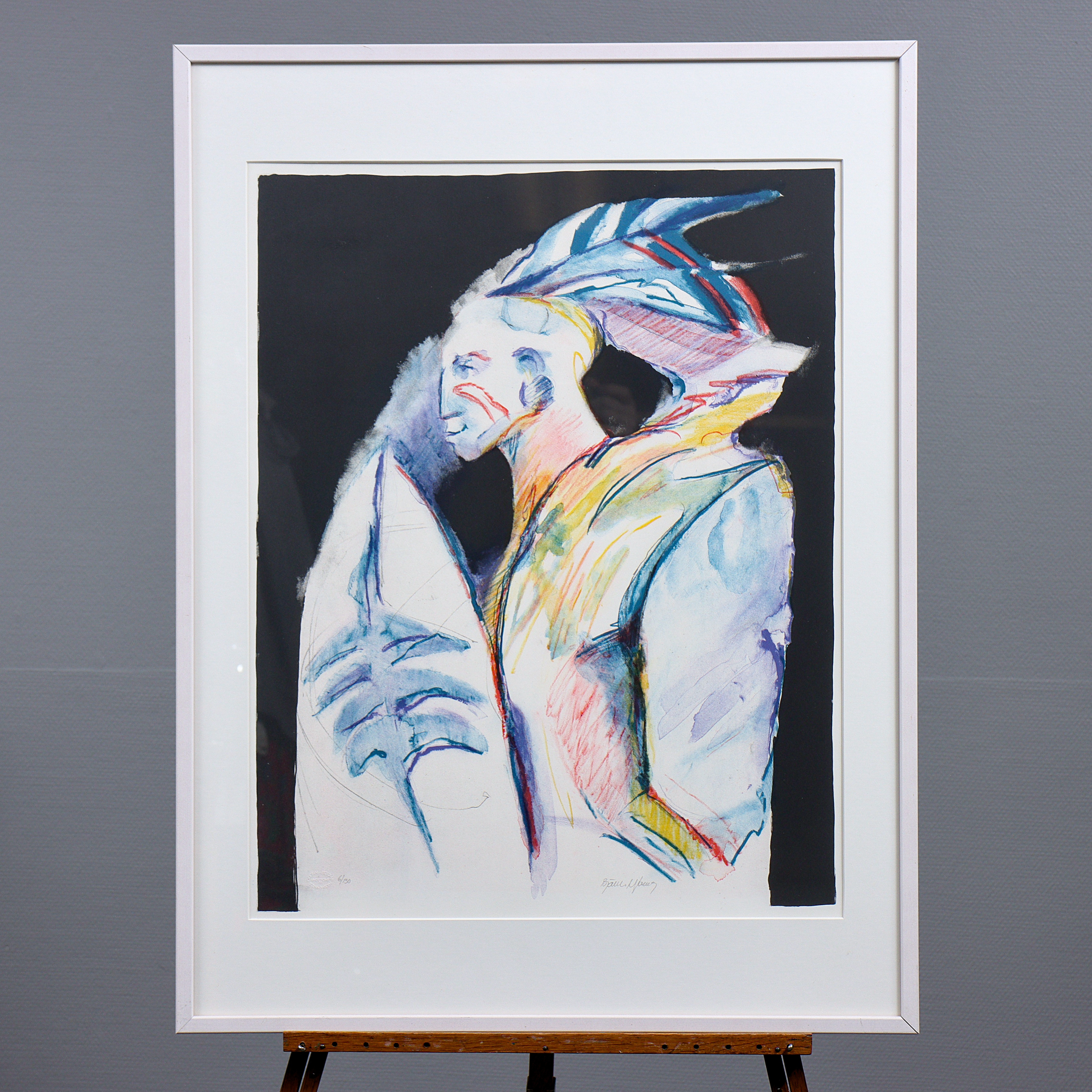 BJÖRN NYBERG. "INDIAN" FÄRGLITOGRAFI 6/130, SIGNERAD.