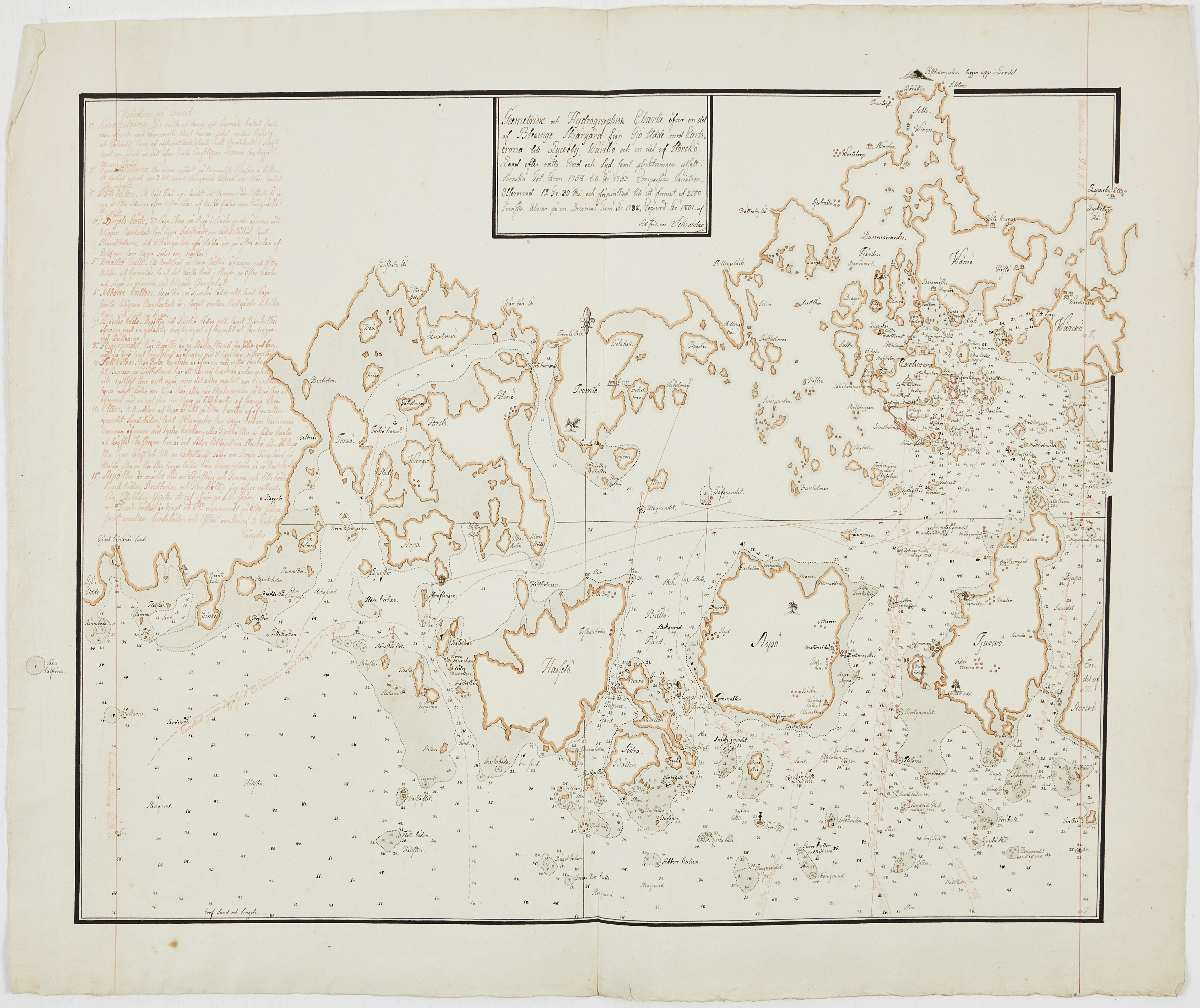 HANDRITAD KARTA ÖVER BLEKINGE SKÄRGÅRD MED KARLSKRONA. 1788/1801.