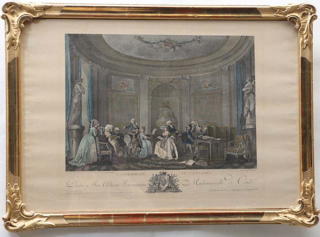 OIDENTIFIERAD KONSTNÄR. Figurscen, handkolorerat kopparstick 1800-tal.