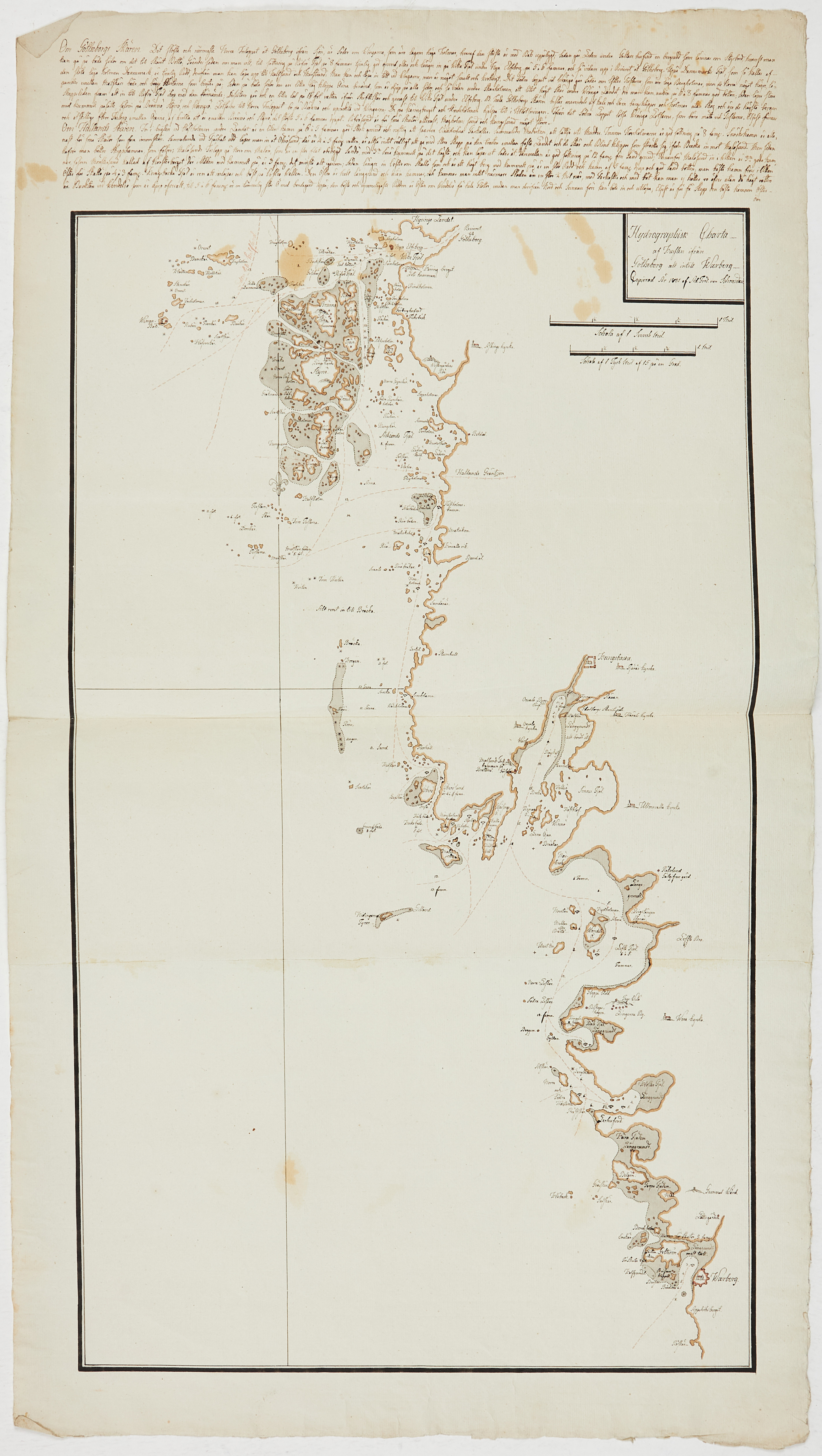 HANDRITAD KARTA ÖVER GÖTEBORG SKÄRGÅRD OCH HALLANDSKUSTEN, 1801.