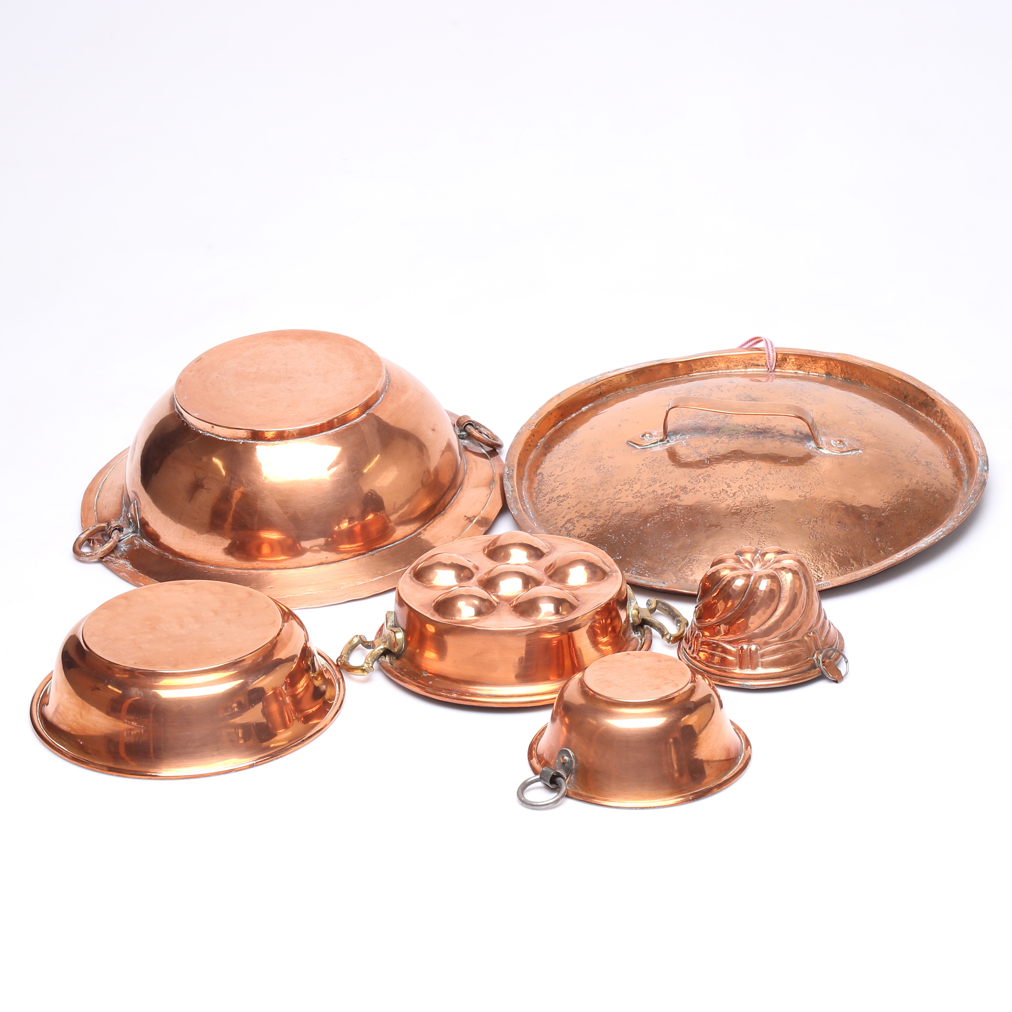 FORMER, 5 st samt LOCK, koppar, 1800-1900 tal.