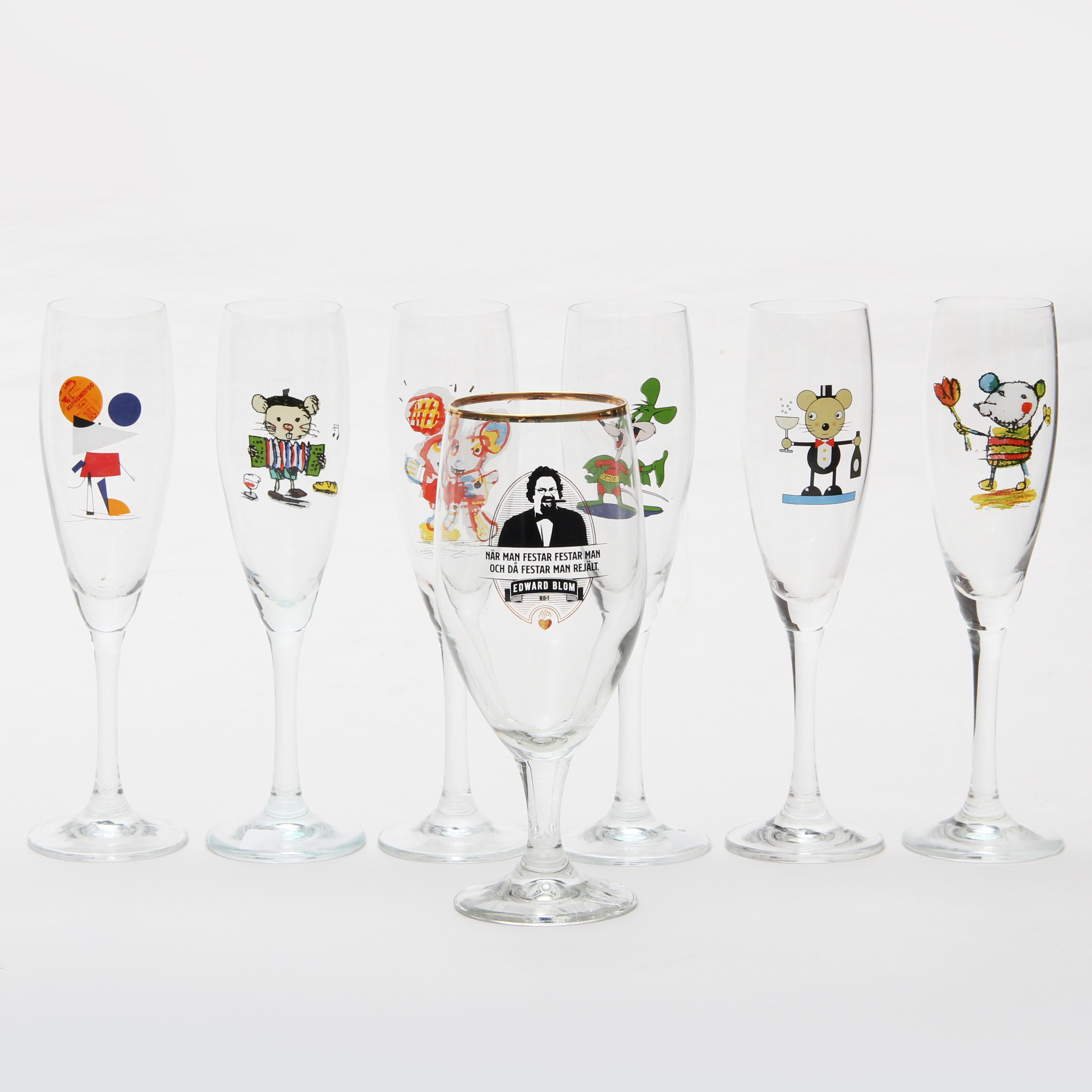 LASSE ÅBERG. SERVISGLAS, 7 st, bland annat Lasse Åberg.