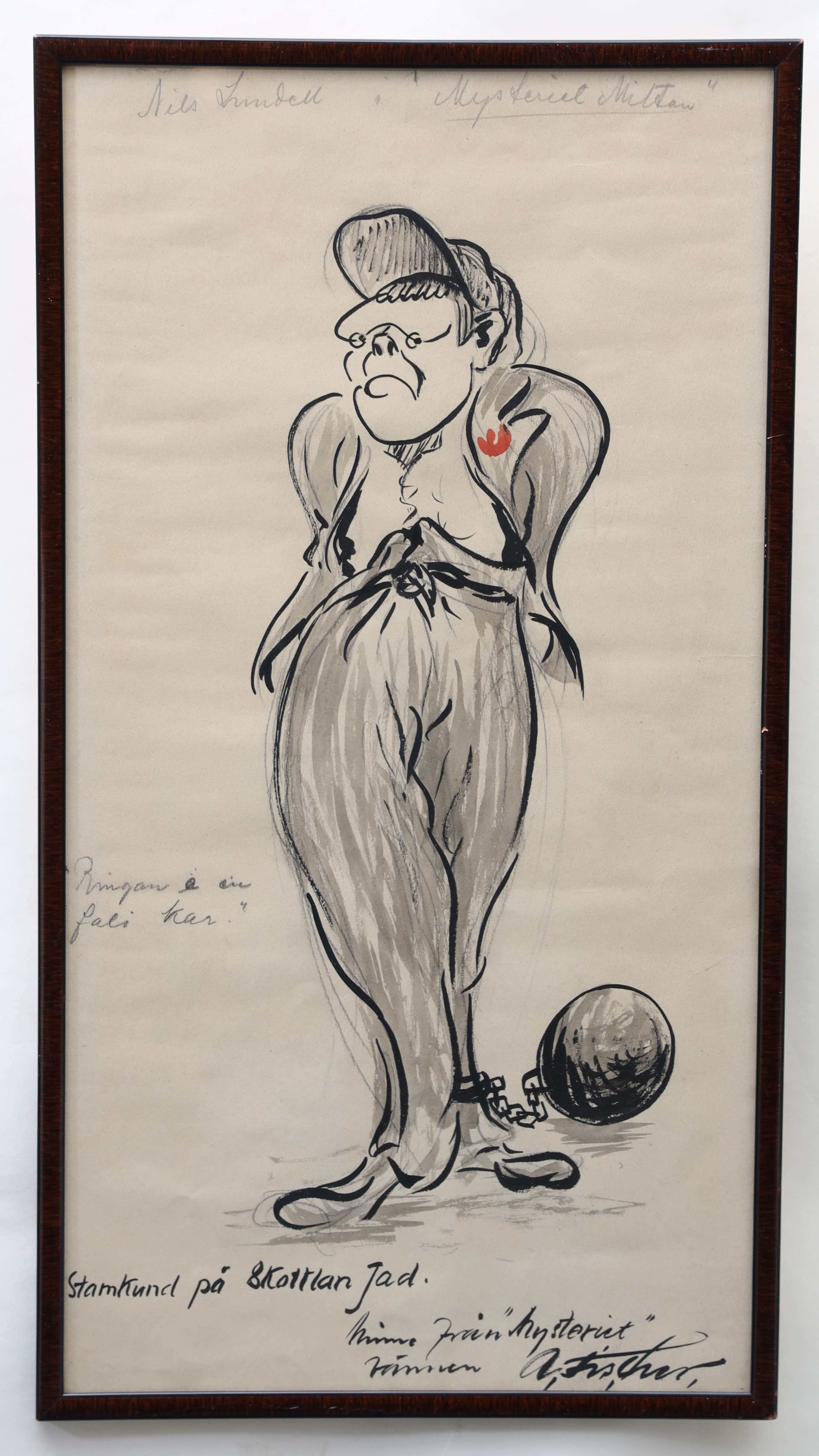 ARTHUR FISCHER. Figur, tuschteckning, signerad med dedikation.