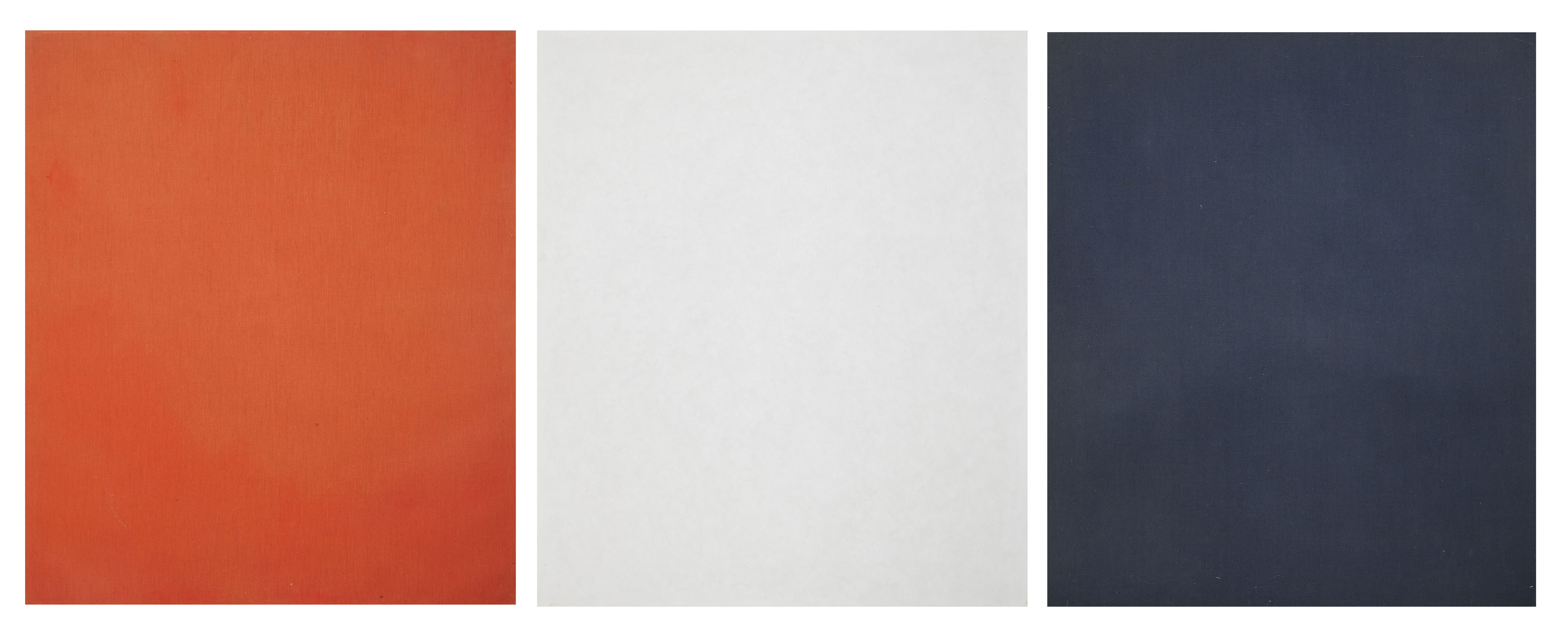 ALF LINDER (1907-1983). "Vitt mellan rött och blått I+II+III", triptyk.