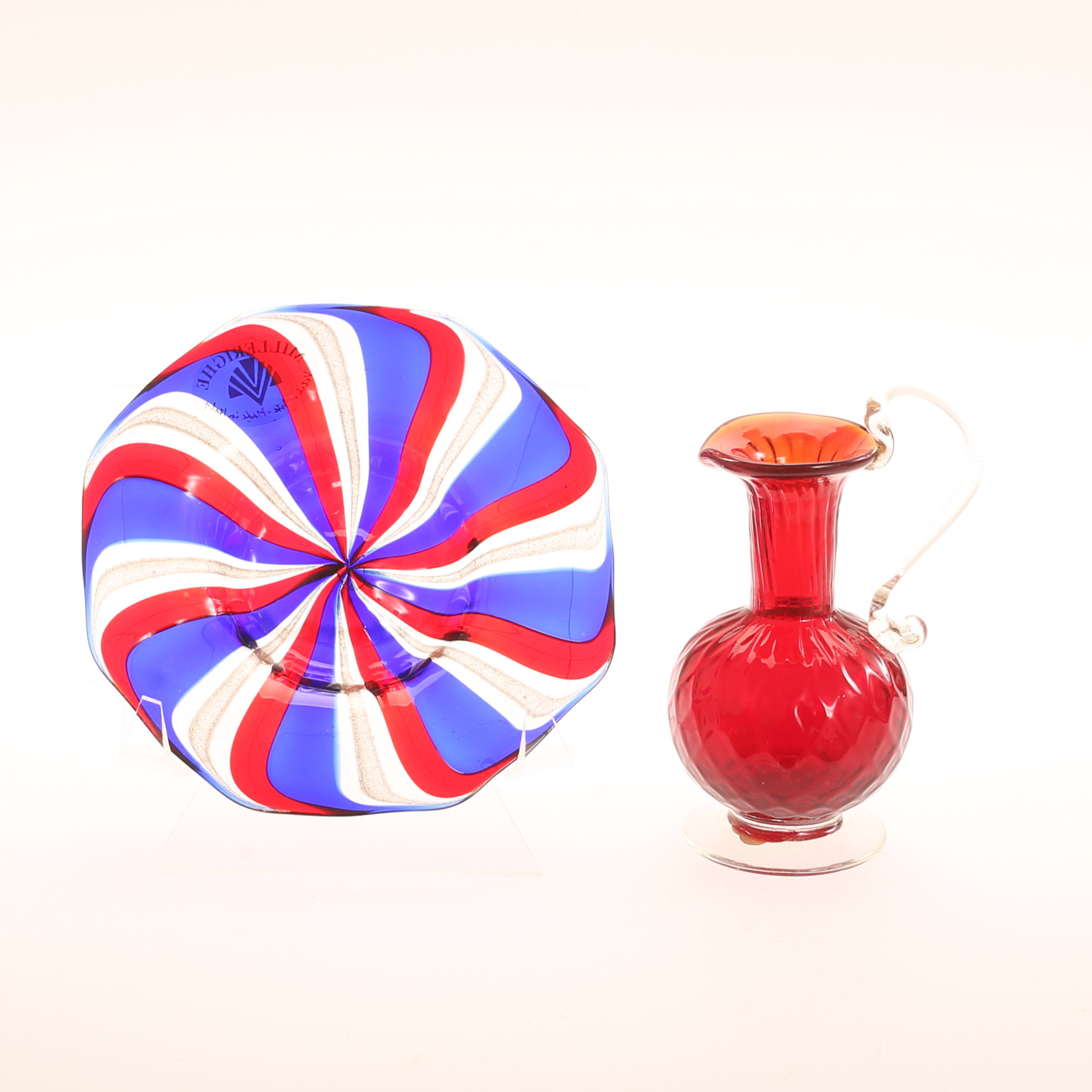 MURANO, glasföremål, 2 delar, 1900-tal.