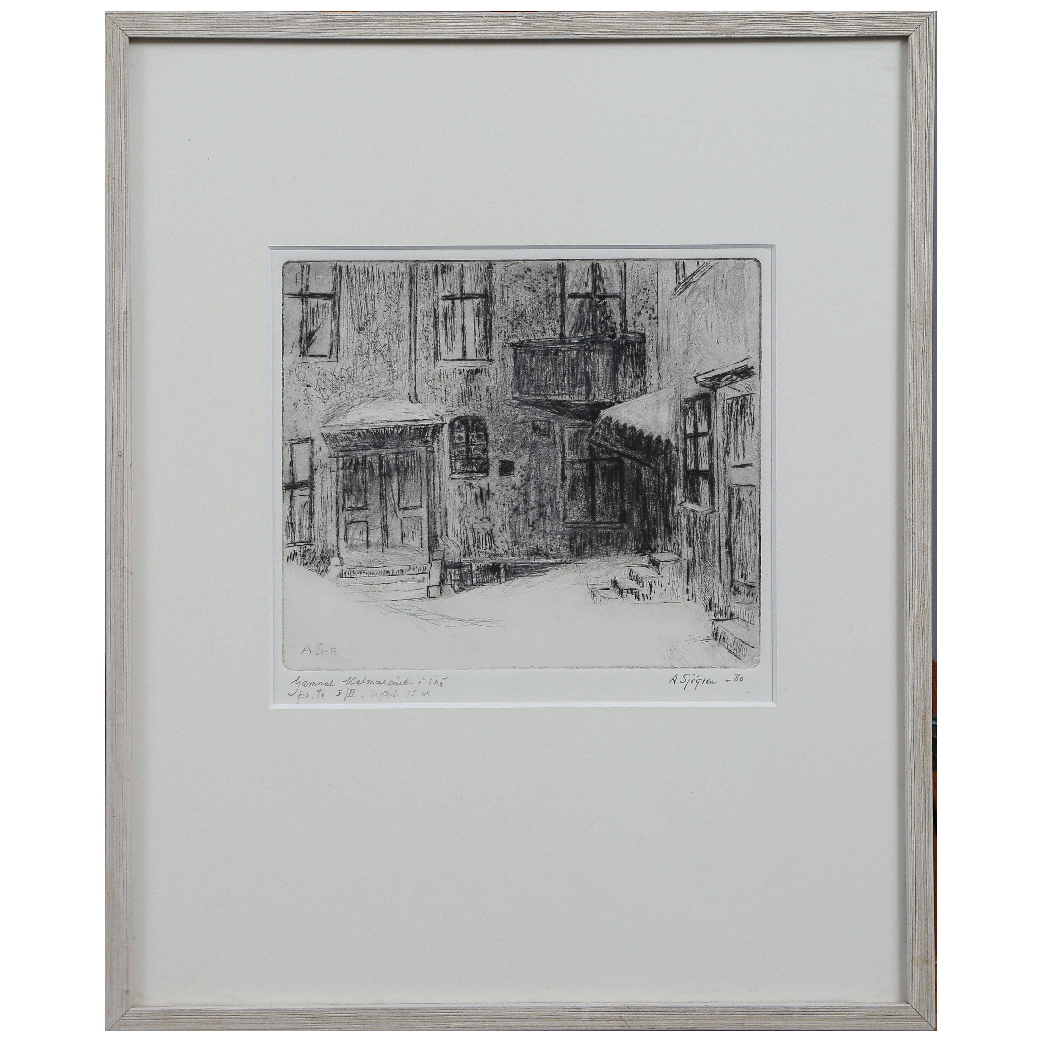 ALEX SJÖGREN "GAMMAL KALMARGÅRD I SNÖ" ETSNING 15 EX.