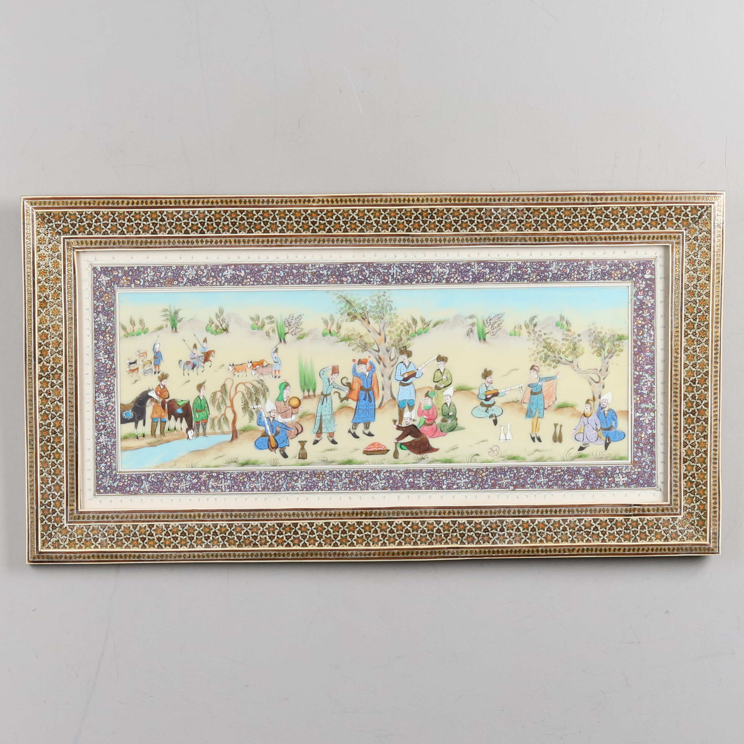 GOUACHE PÅ PAPPER, " Figurscen" indopersisk.