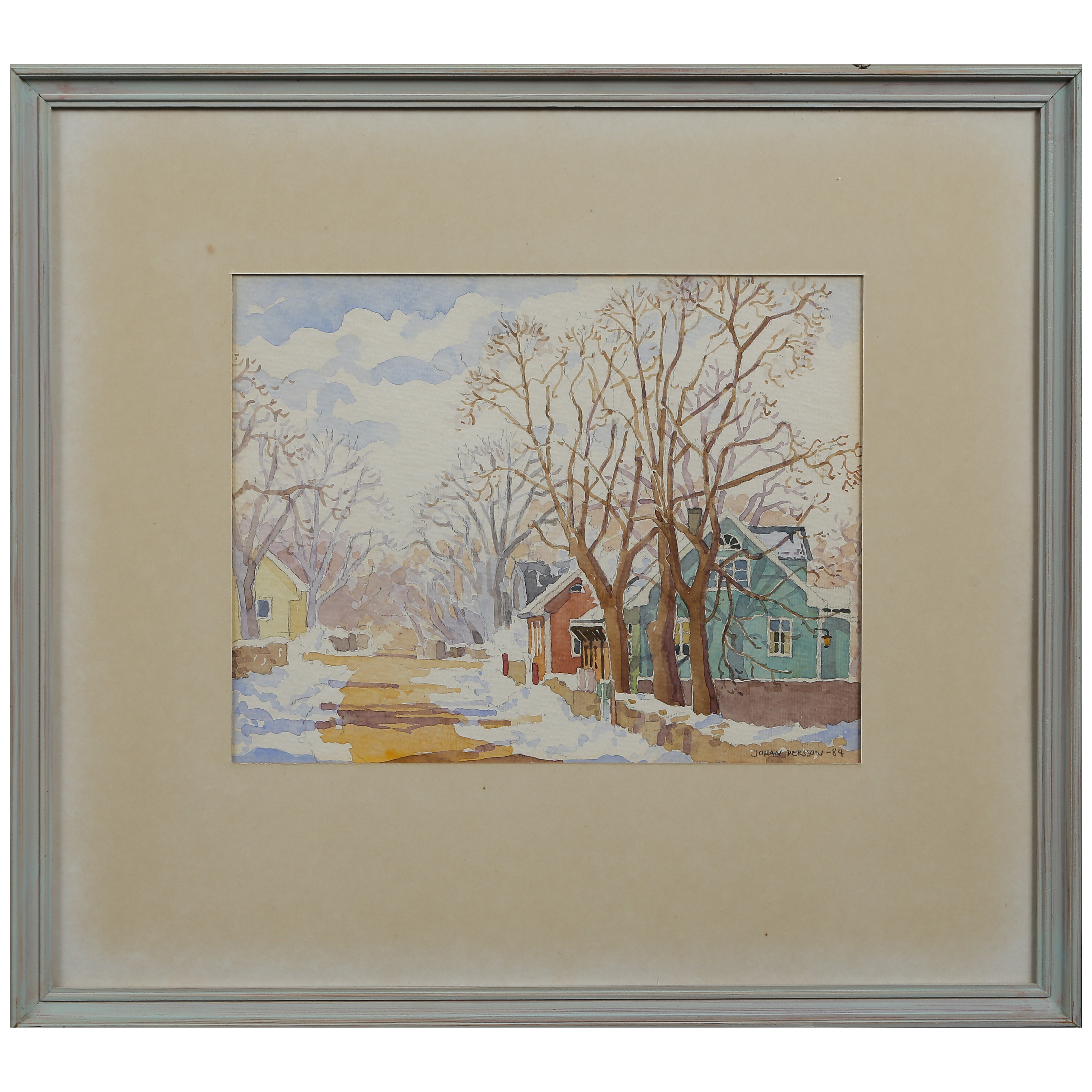 JOHAN PERSSON. AKVARELL, SIGNERAD, DATERAD 89, INGLASAD.