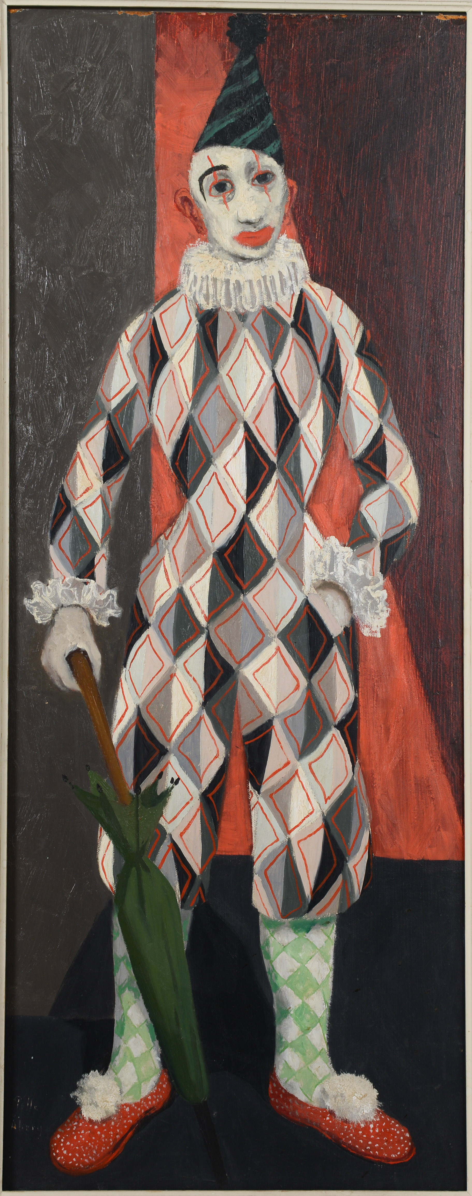 PELLE ÅBERG. Clown, olja på pannå, signerad.