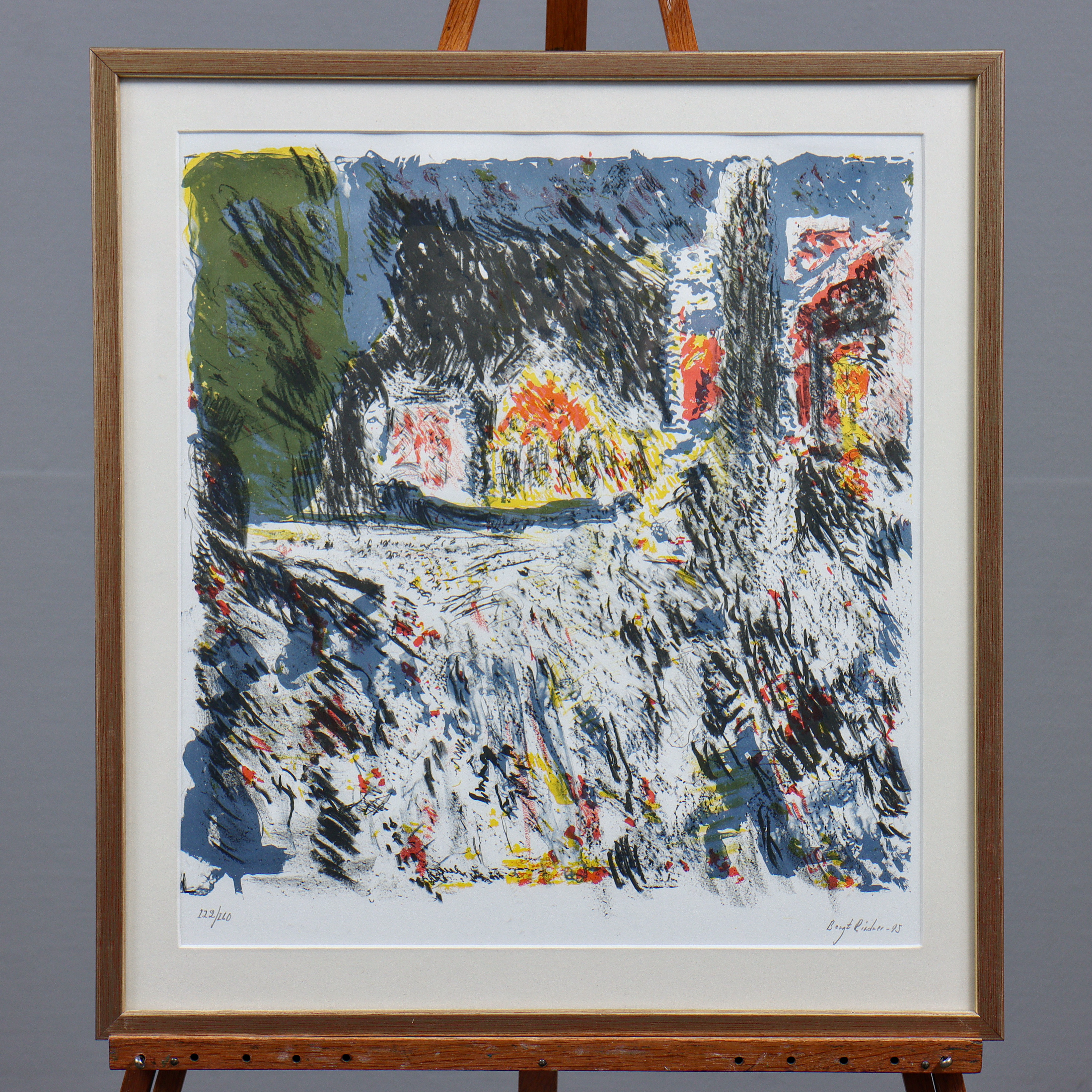 BENGT RINDNER (f. 1954) FÄRGLITOGRAFI 122/160, SIGNERAD, INGLASAD.