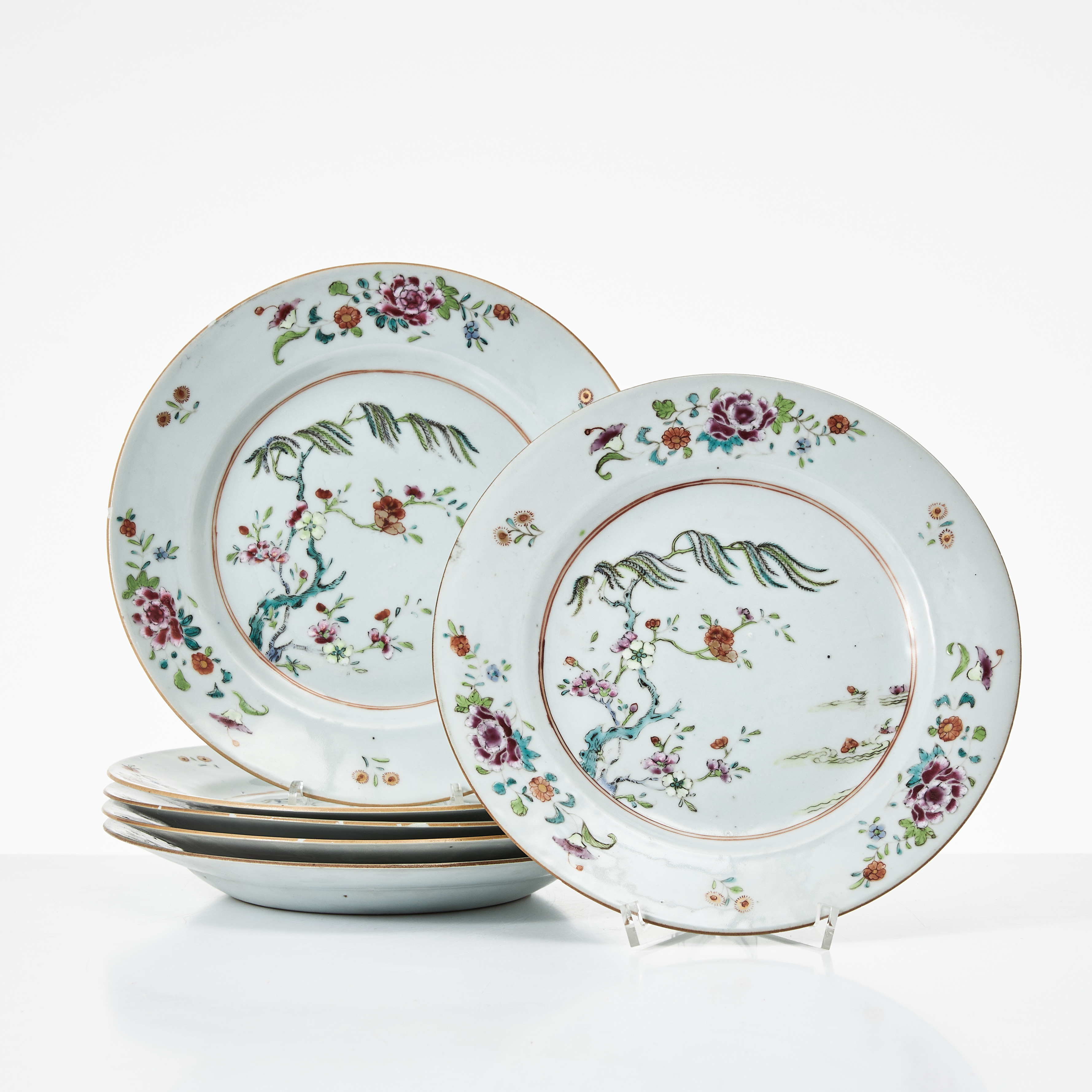 TALLRIKAR, 6 st., porslin, Kina, Qianlong (1736-1795), famille rose.