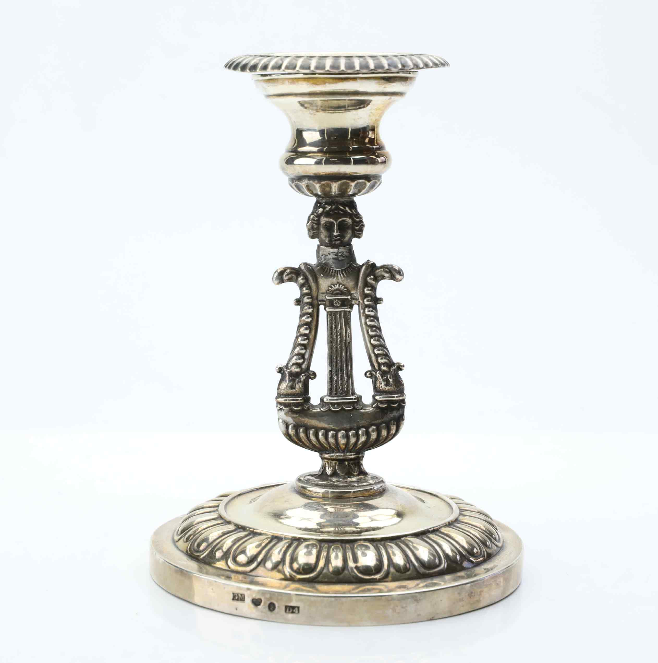 LJUSSTAKE, sk lyrstake, silver, empire, Gustaf Möllenborg, Stockholm, 1834.