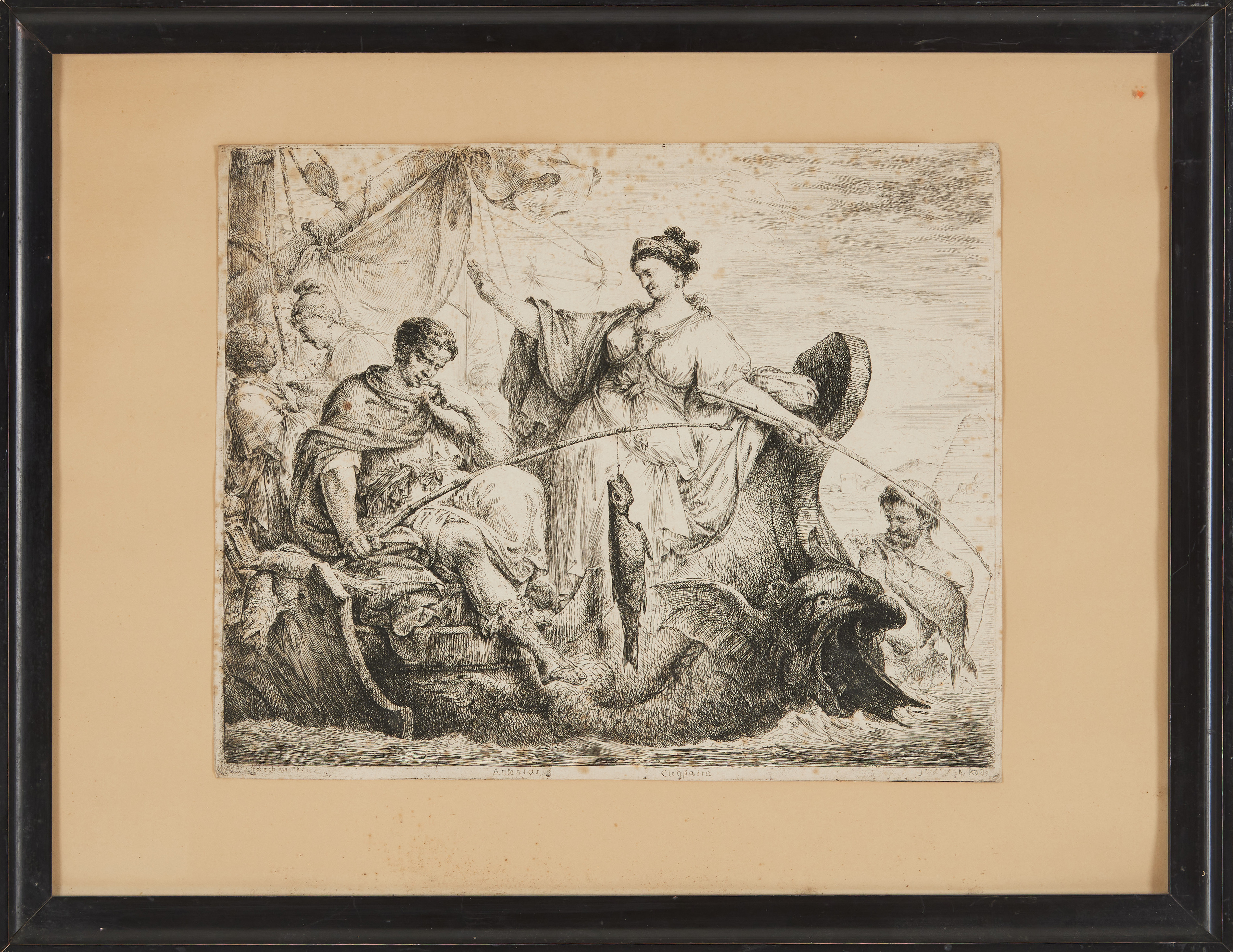 CHRISTIAN BERNHARD RODE (1725-1797). Antonius och Cleopatra fiskar, etsning.