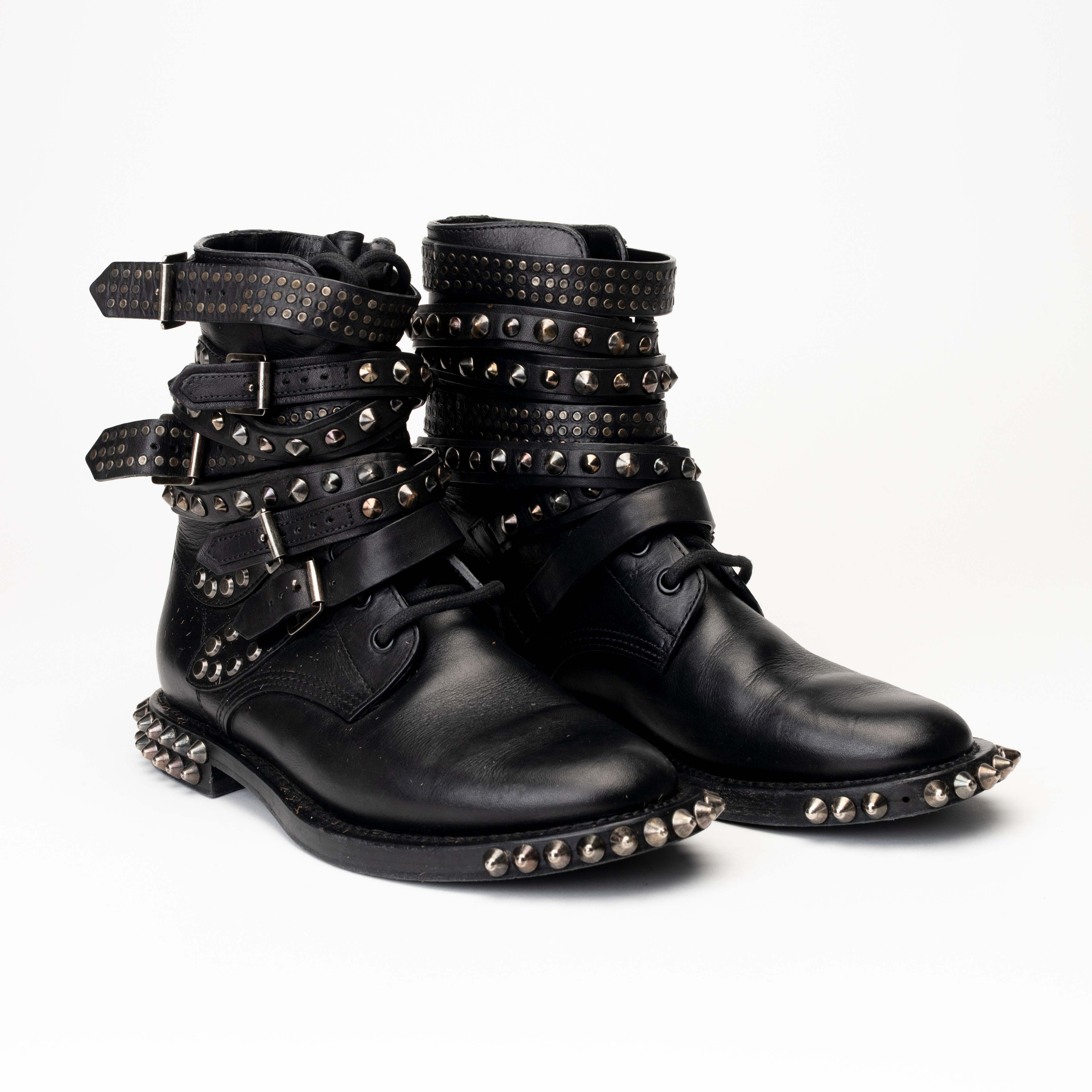 SAINT LAURENT. Kängor/boots, "Paris Moto Studded Ankle Boots", storlek 36.