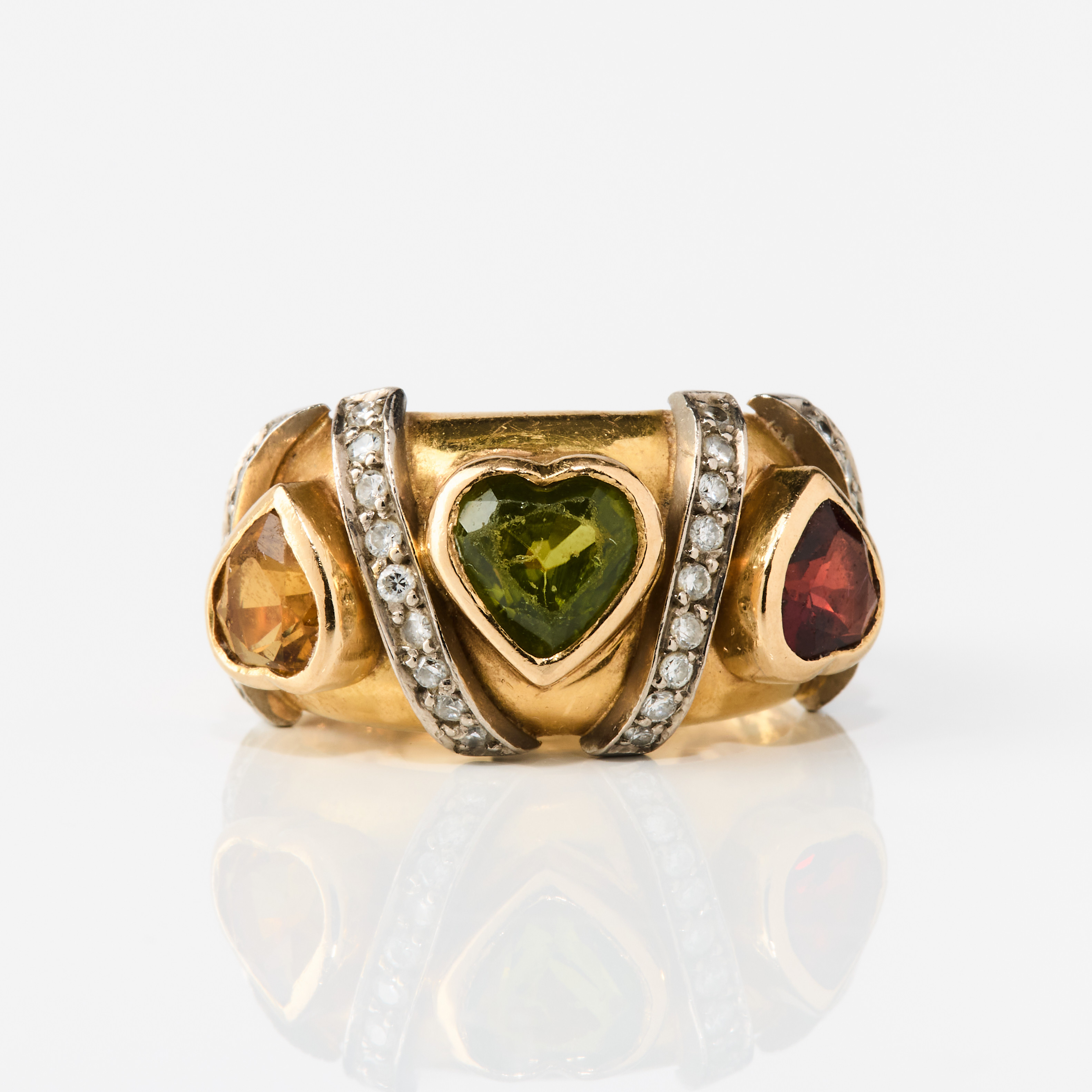 RING, 18K guld med multifärgade stenar och diamanter, Stockholm 2002.