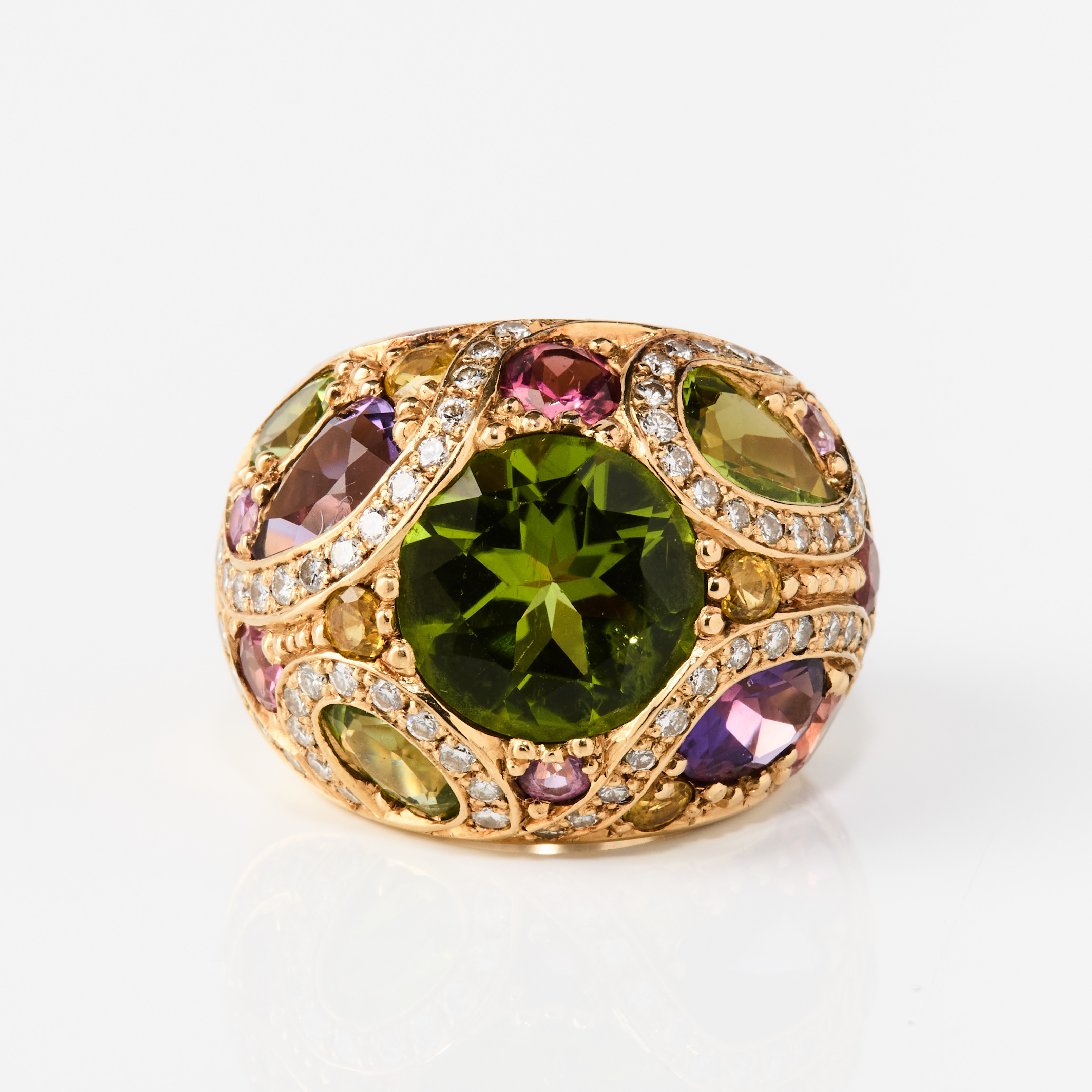 RING, 18K guld med multifärgade stenar och diamanter, Gunilla Lantz, Stockholm 2013.