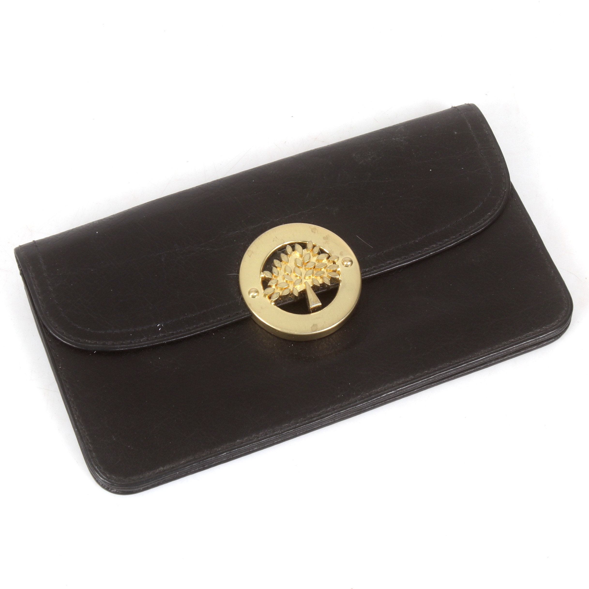 PLÅNBOK, Drew Long Locked, svart läder, Mulberry, England.