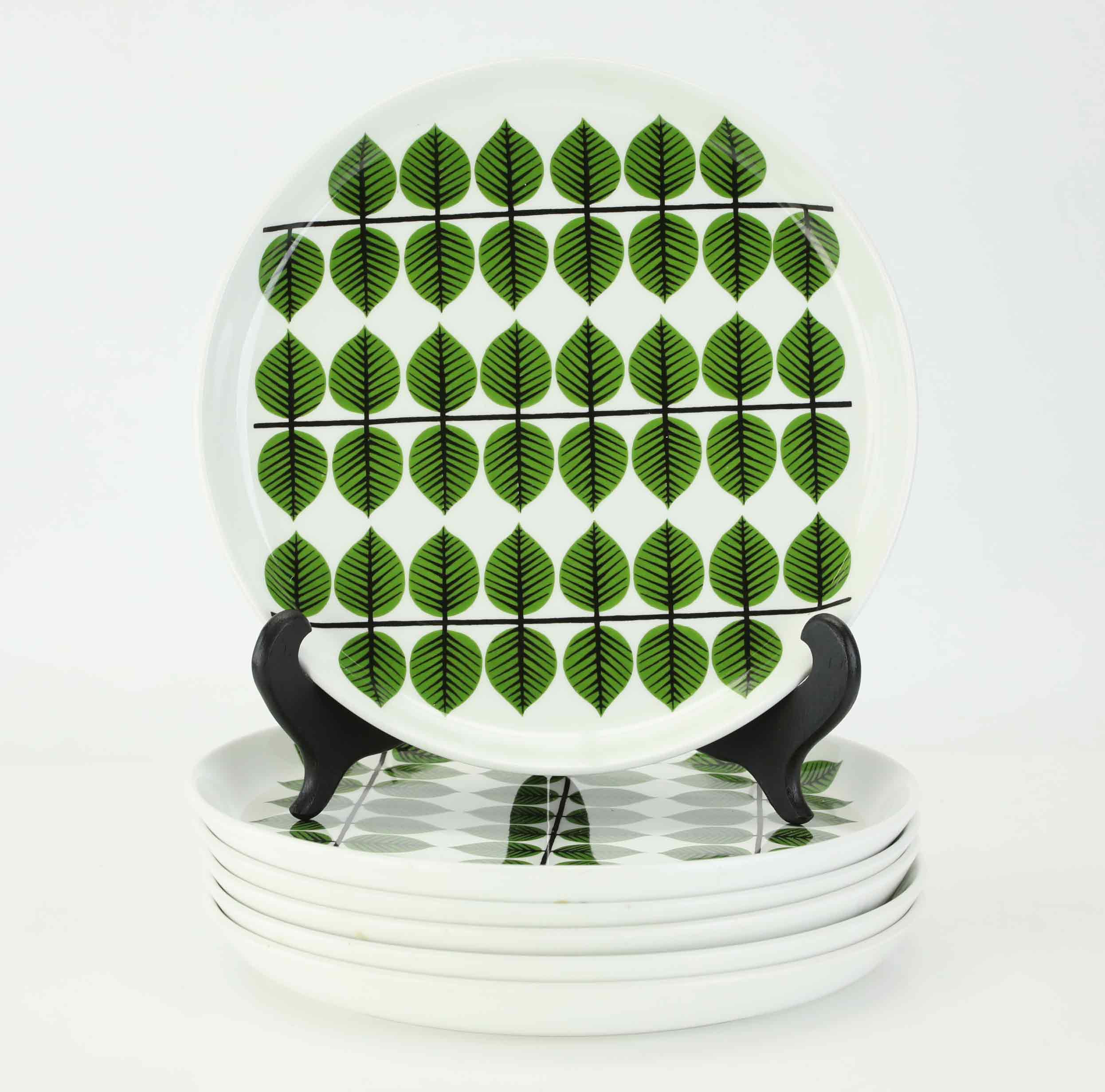 STIG LINDBERG. Tallrikar, 6 st, benporslin, "Berså", Gustavsberg, 1960-tal.