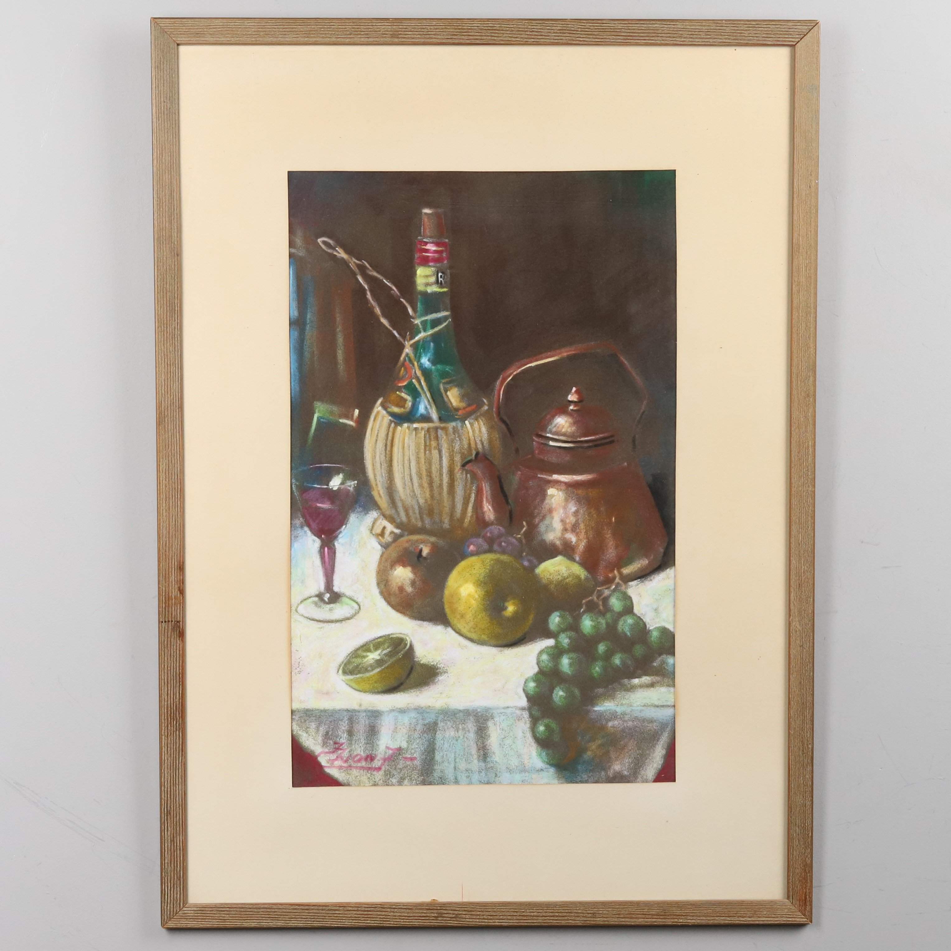 OIDENTIFIERAD KONSTNÄR. Oljepastell på sammet, Stilleben, signerad.