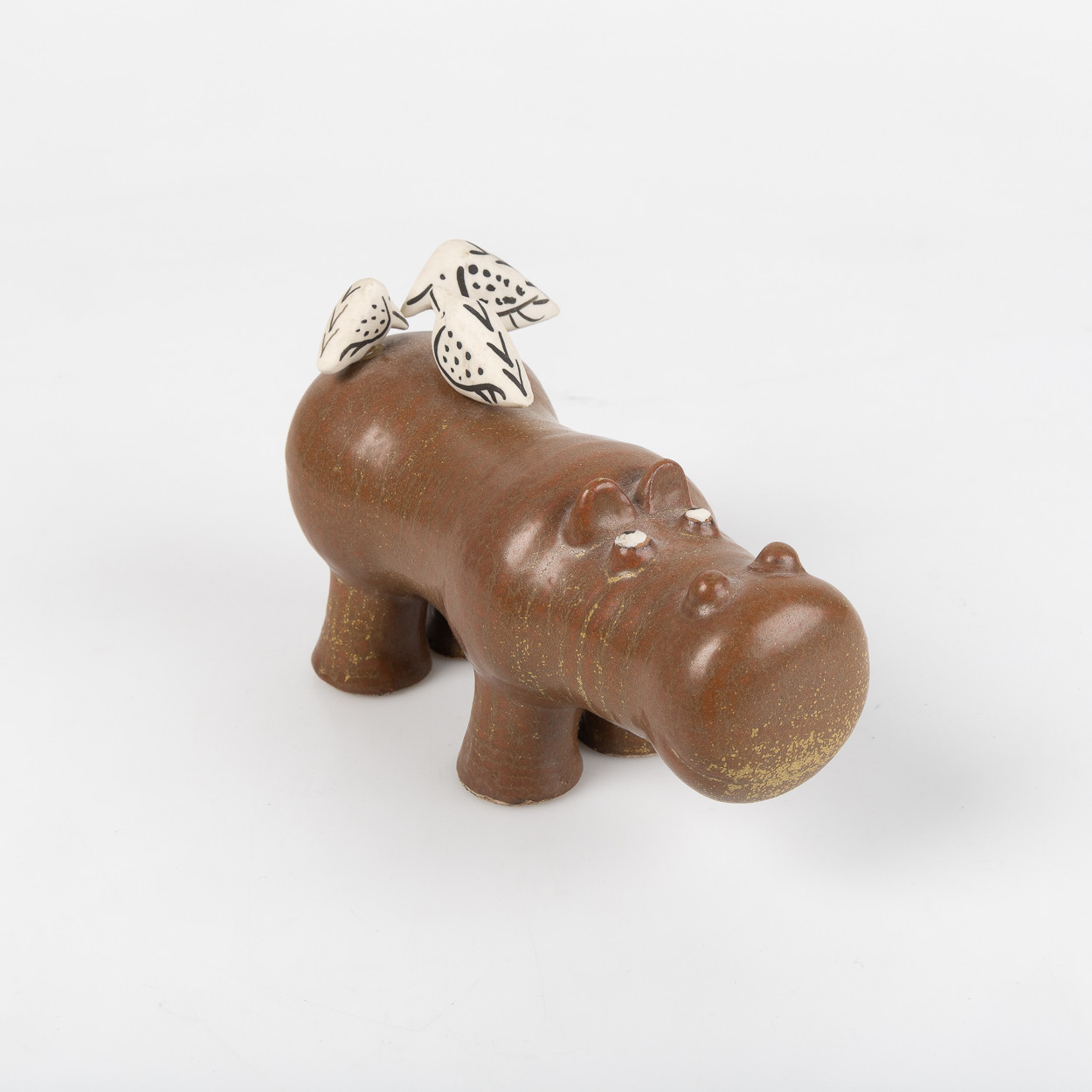 LISA LARSON. "Flodhäst med fåglar", ur serien Stora Zoo, Gustavsberg, stengods.