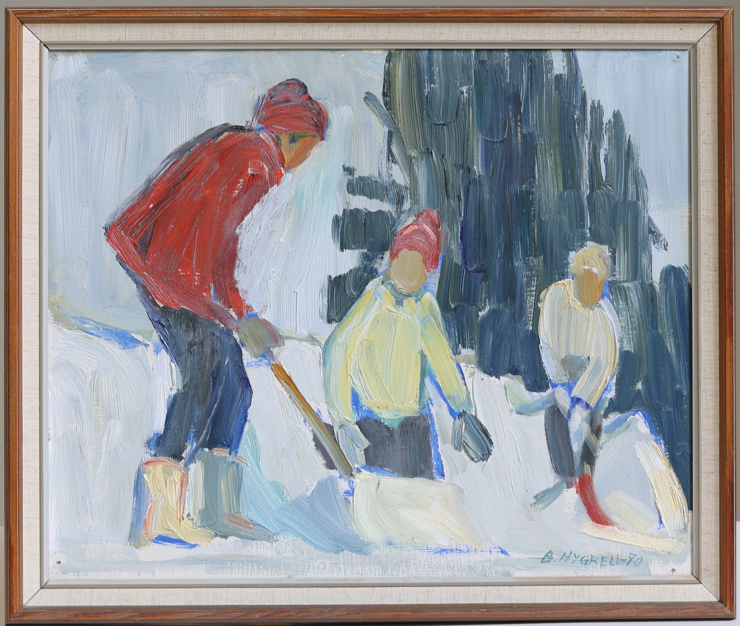 BIRGIT HYGRELL (1903-1972) Snöskottning, olja på pannå, signerad samt daterad -70.