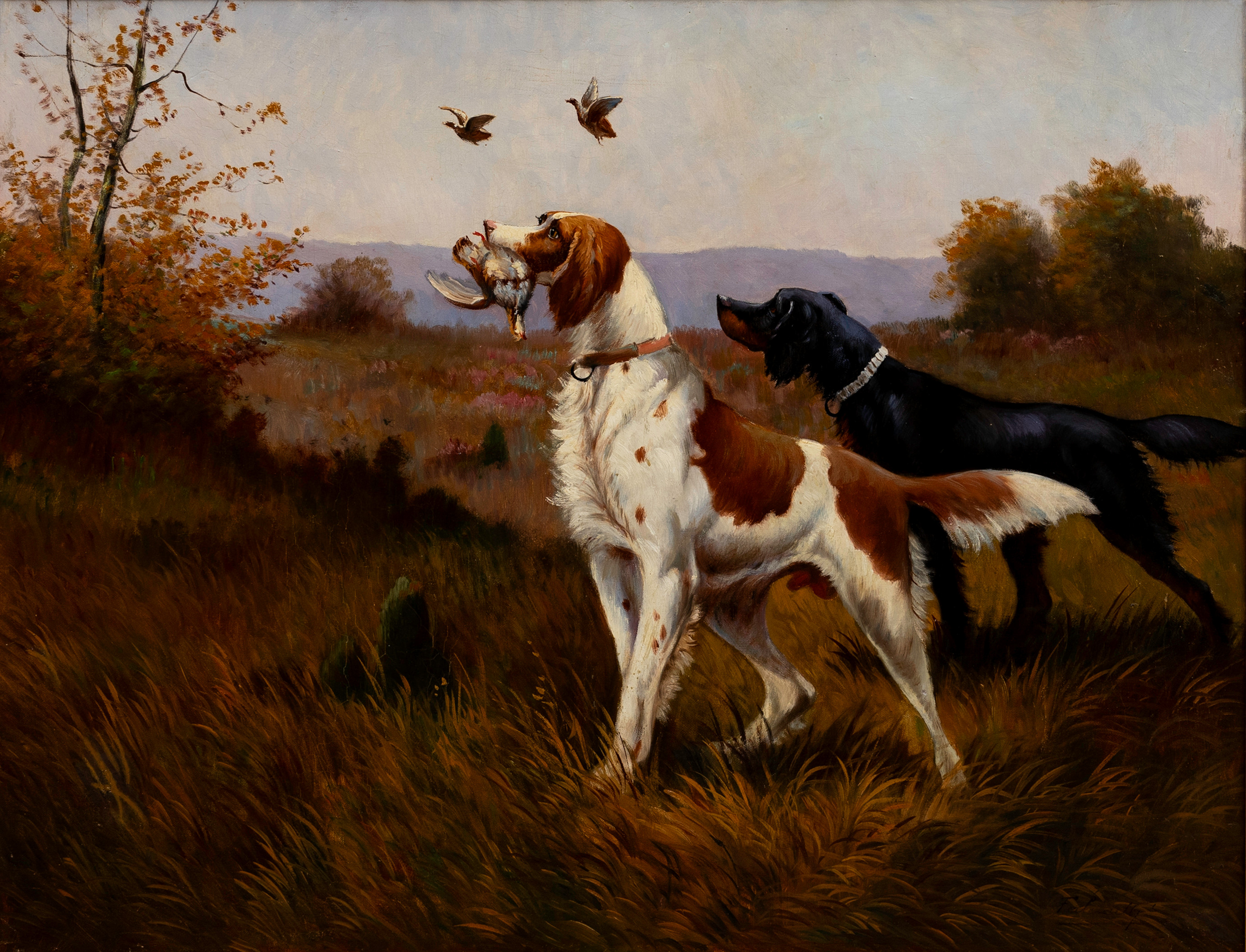 MARCEL FALCINELLI (1900-1980). Jakthundsmotiv, olja på duk, signerad.