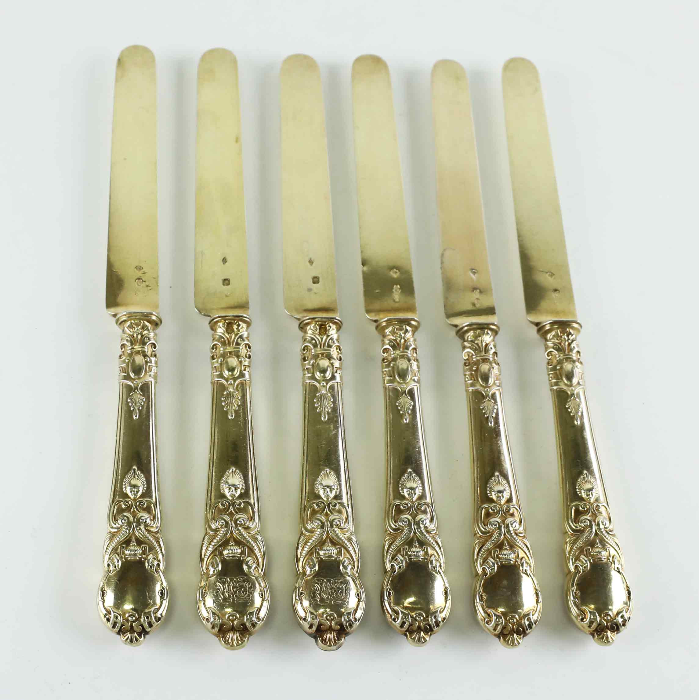 MATKNIVAR, 6 st, silver, Frankrike, 1800-tal.