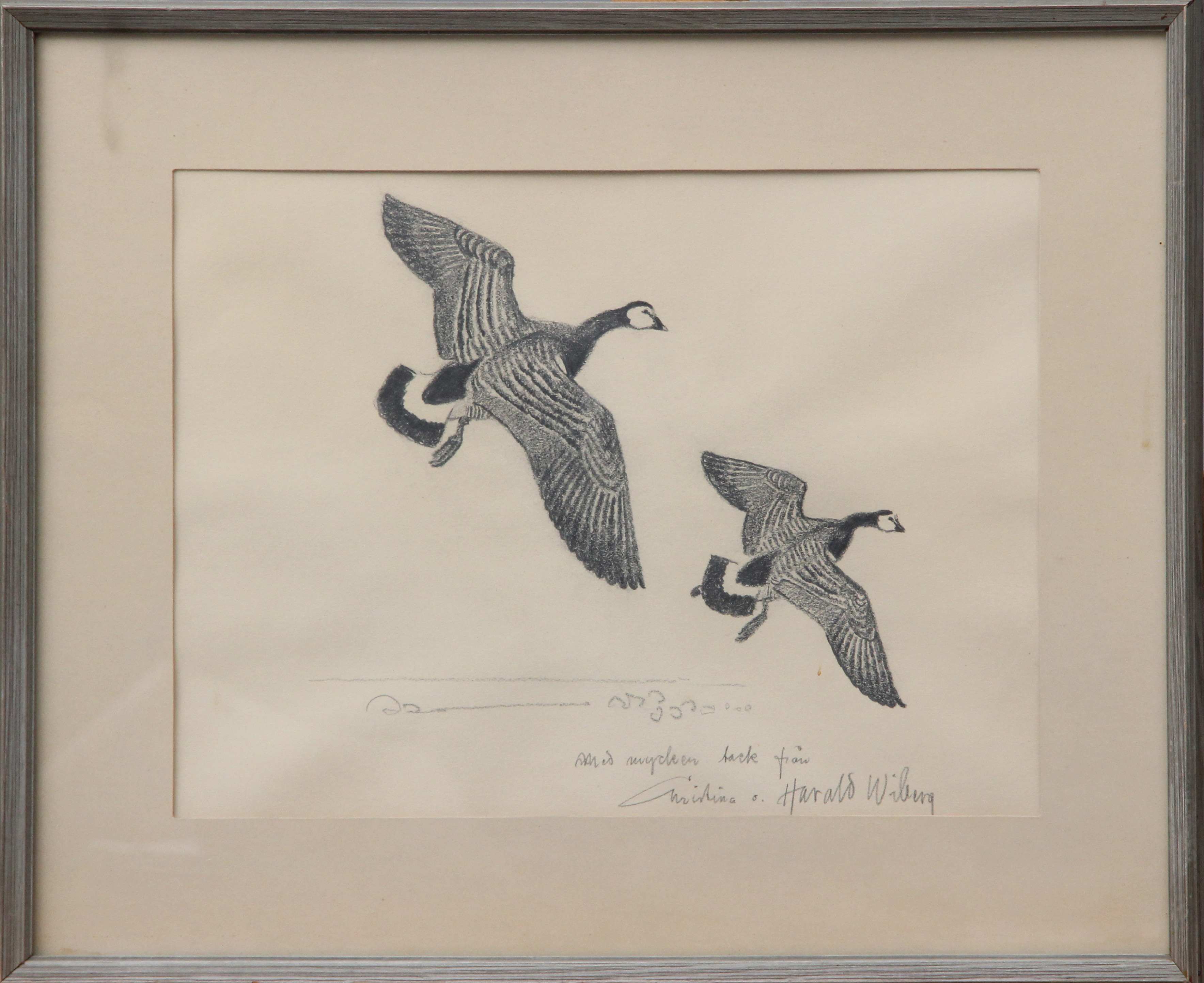 HARALD WIBERG. BLYERTSTECKNING, signerad med dedikation.