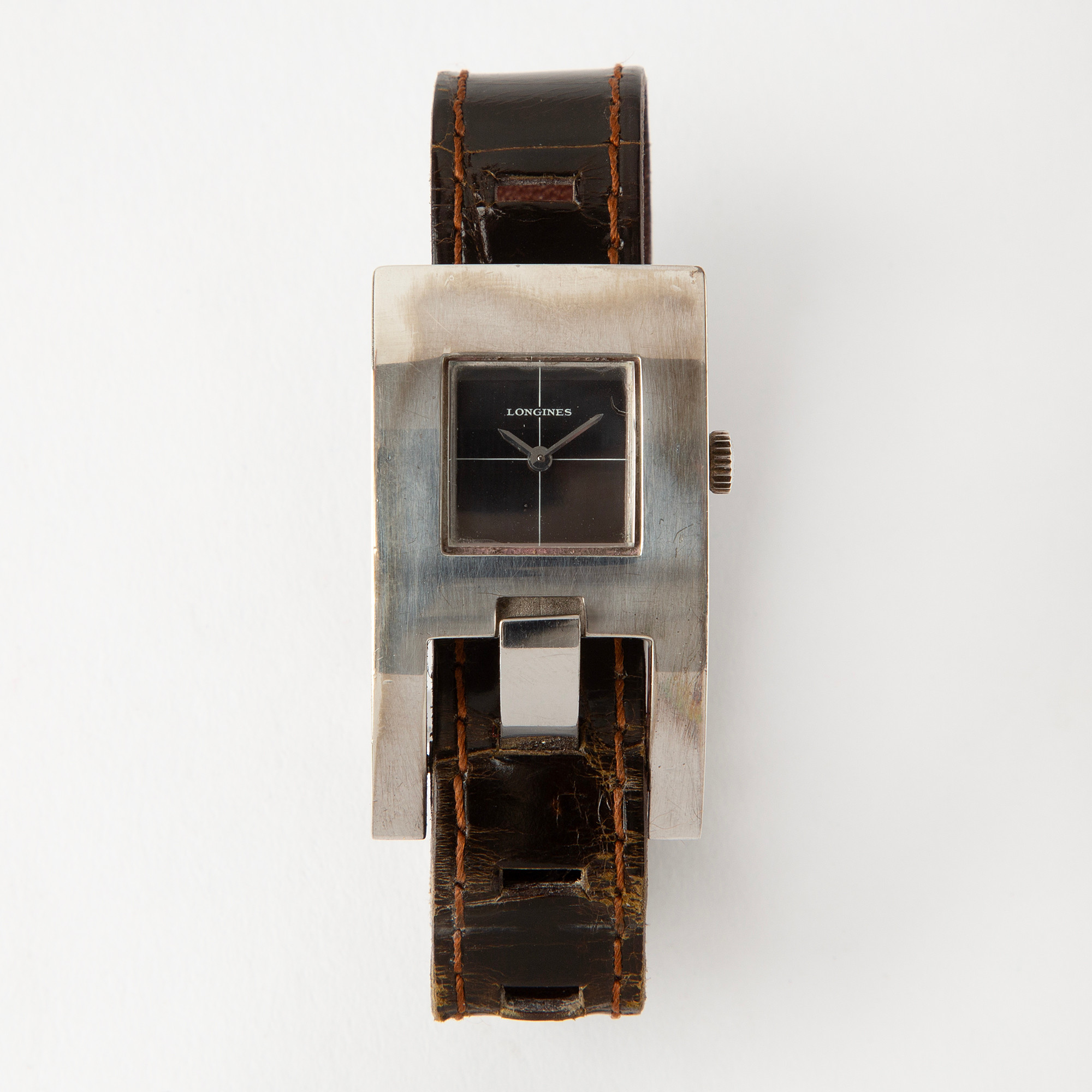 LONGINES, Serge Manzon Line, armbandsur, 30 x 40 mm, silver/läder, ca 1973.