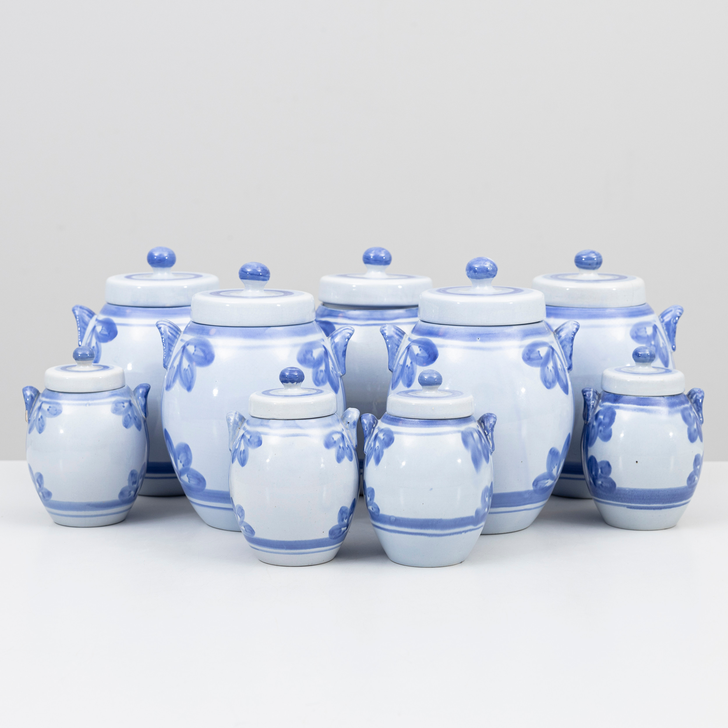 EDGAR BÖCKMAN. 9 st Speceriburkar, flintgods Höganäsbolaget, 1920-tal.