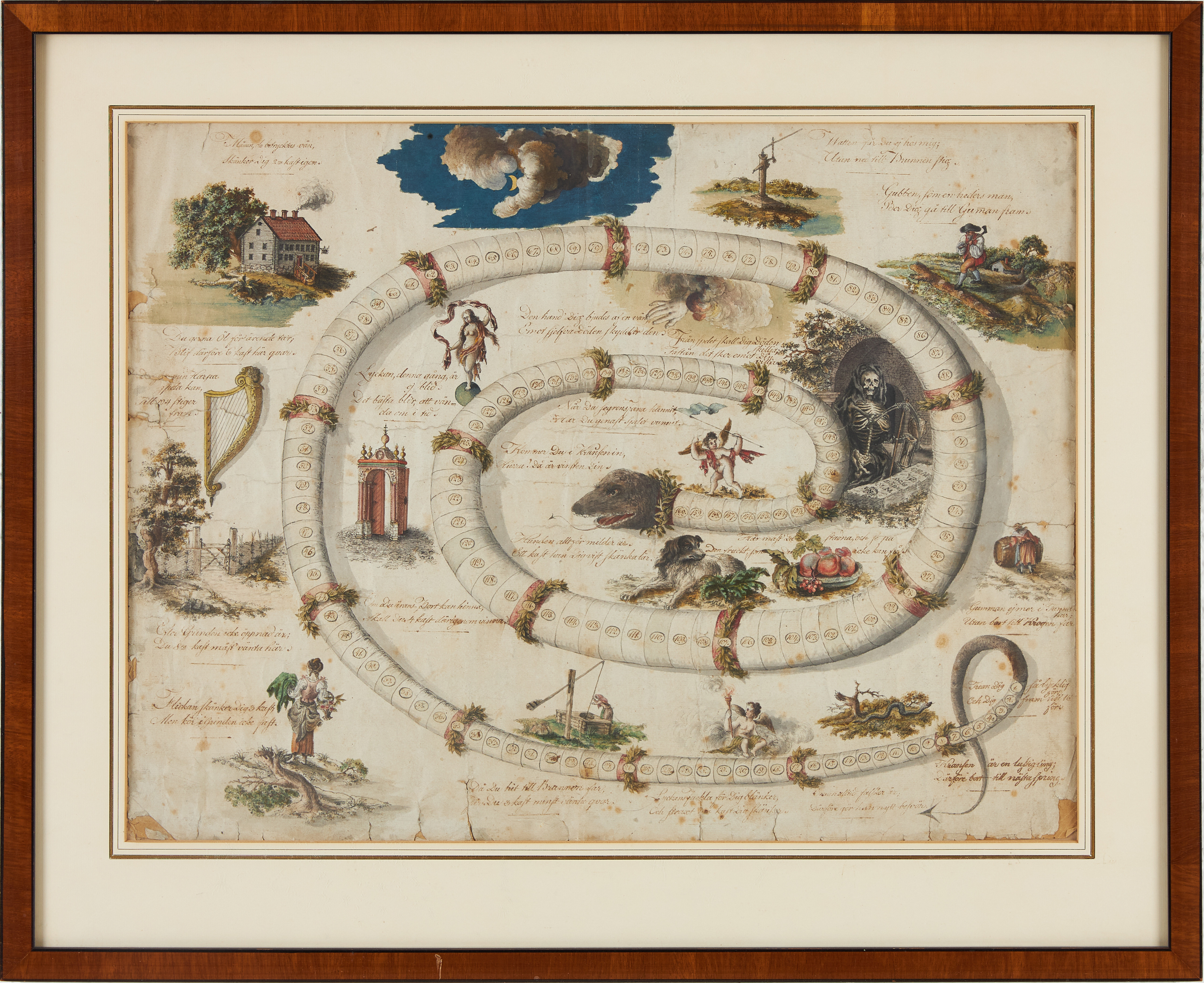 HANDRITAT SPEL FRÅN 1700-TALET, SK. ORMSPEL, PROVENIENS TUREHOLM.