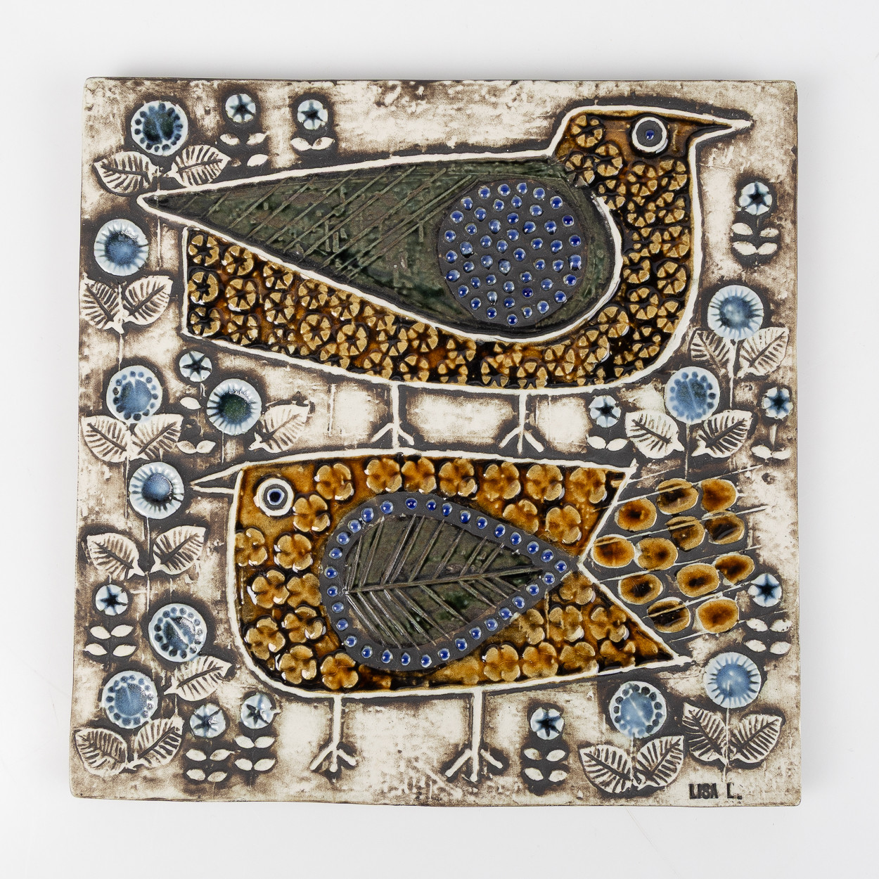 LISA LARSON. Väggrelief "Fåglar", ur serien Unik, Gustavsberg, stengods.