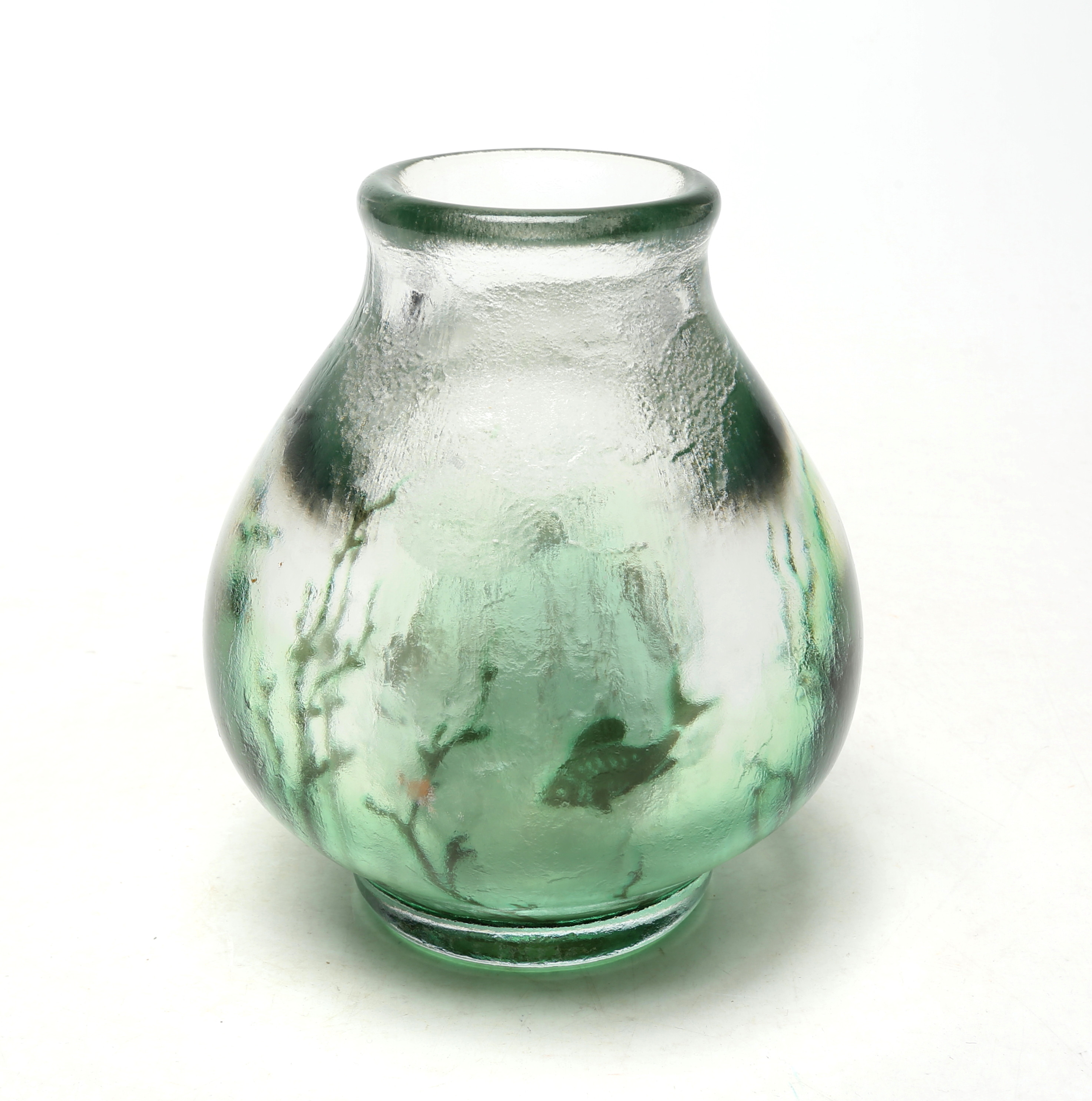 EDWARD HALD. VAS, glas, Fiskgraal, Orrefors, syrabehandlad yta, Saknar nummer i signaturen, men tidig tillverkning, signerad.